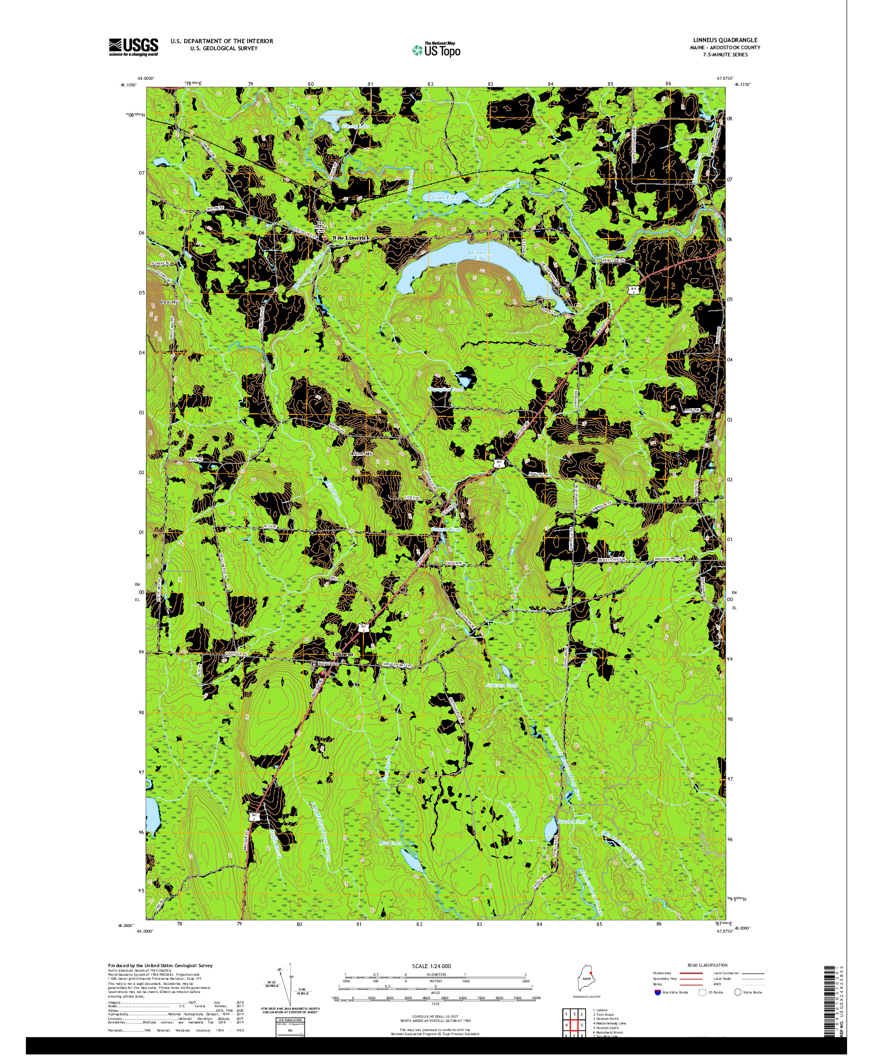 USGS US TOPO 7.5-MINUTE MAP FOR LINNEUS, ME 2021