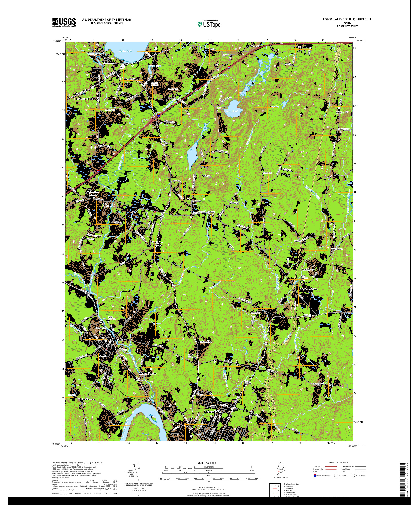 USGS US TOPO 7.5-MINUTE MAP FOR LISBON FALLS NORTH, ME 2021