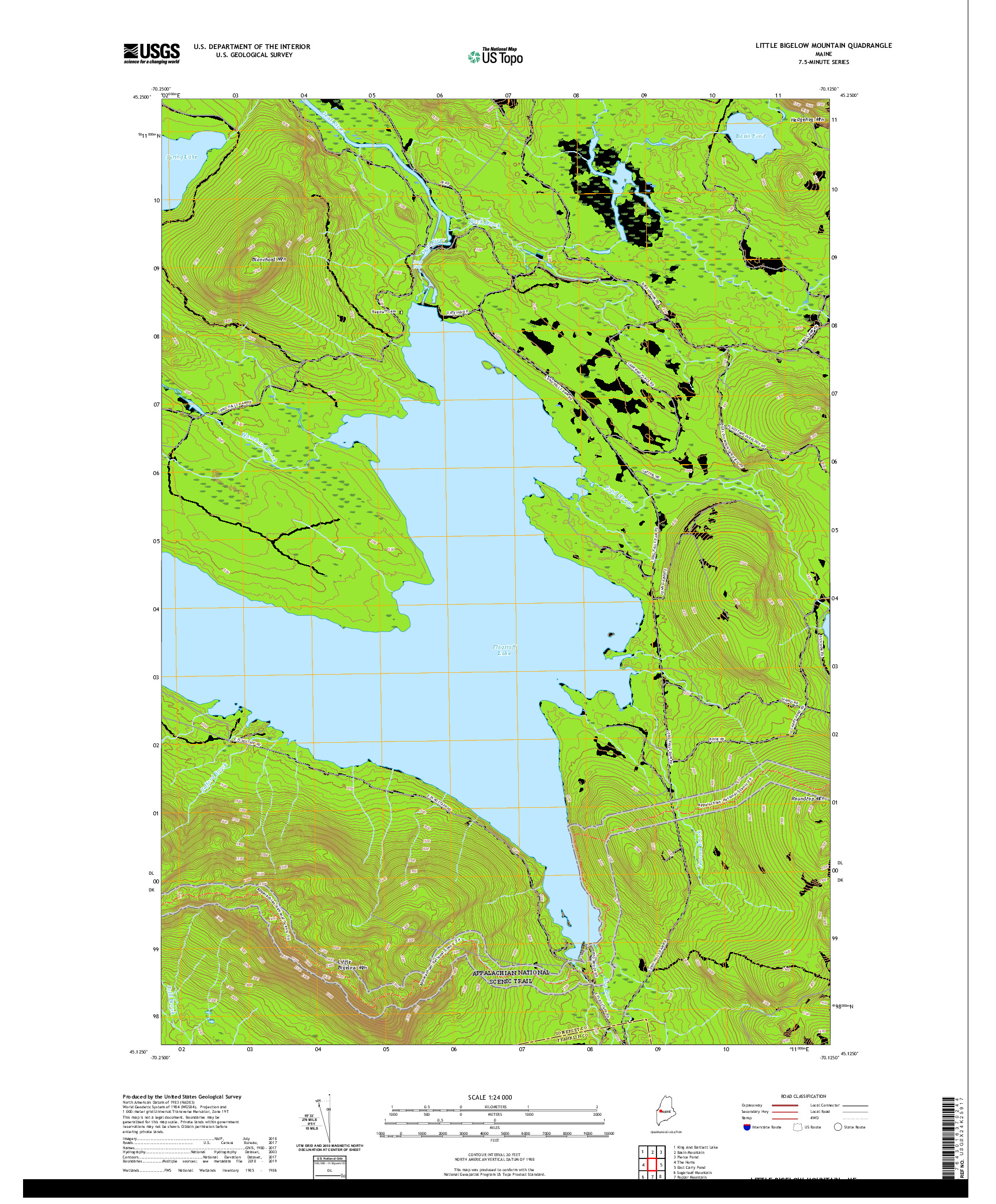 USGS US TOPO 7.5-MINUTE MAP FOR LITTLE BIGELOW MOUNTAIN, ME 2021