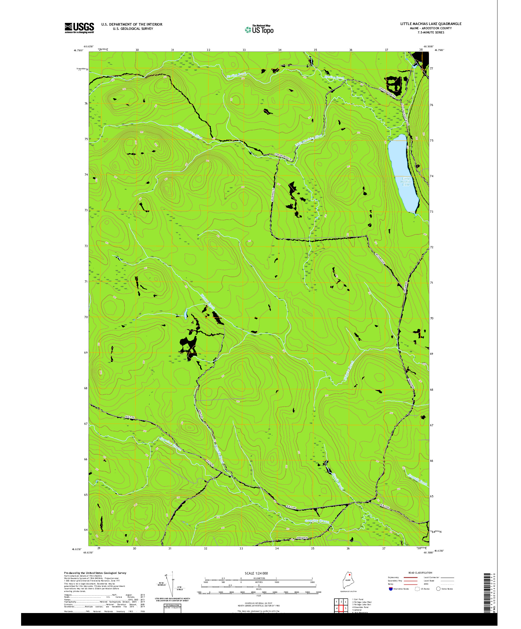 USGS US TOPO 7.5-MINUTE MAP FOR LITTLE MACHIAS LAKE, ME 2021