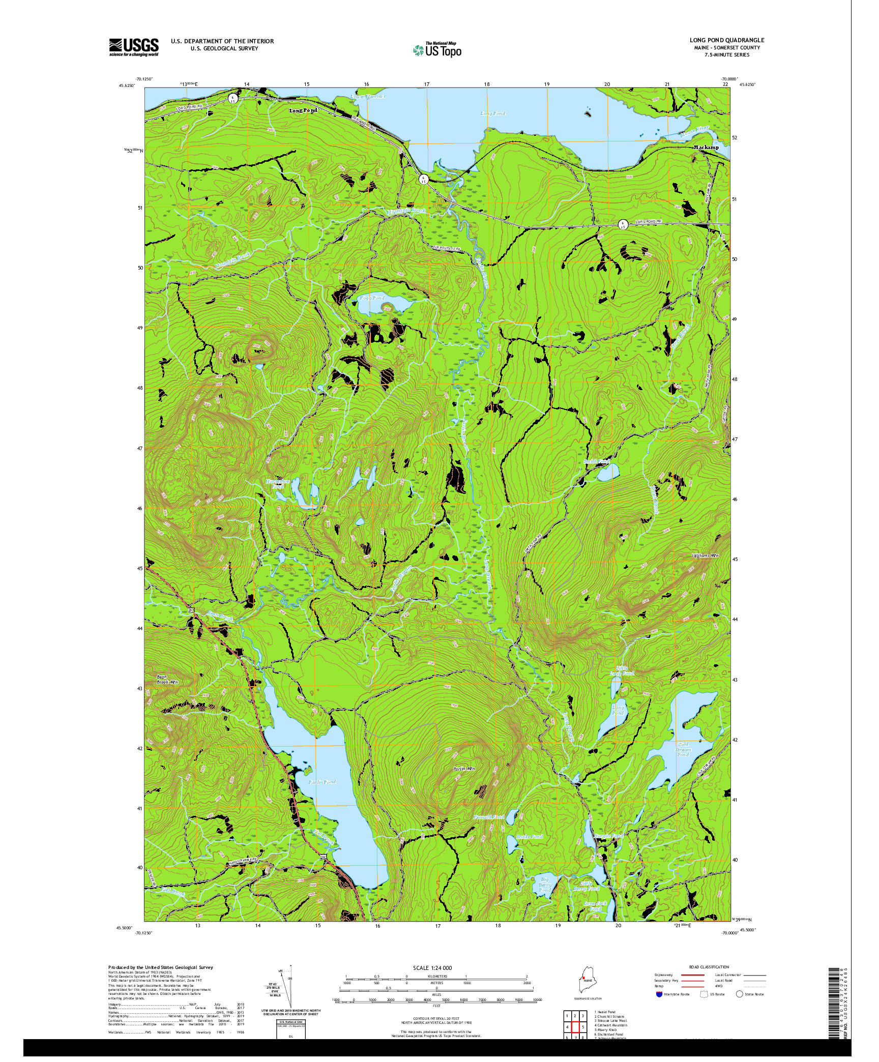 USGS US TOPO 7.5-MINUTE MAP FOR LONG POND, ME 2021