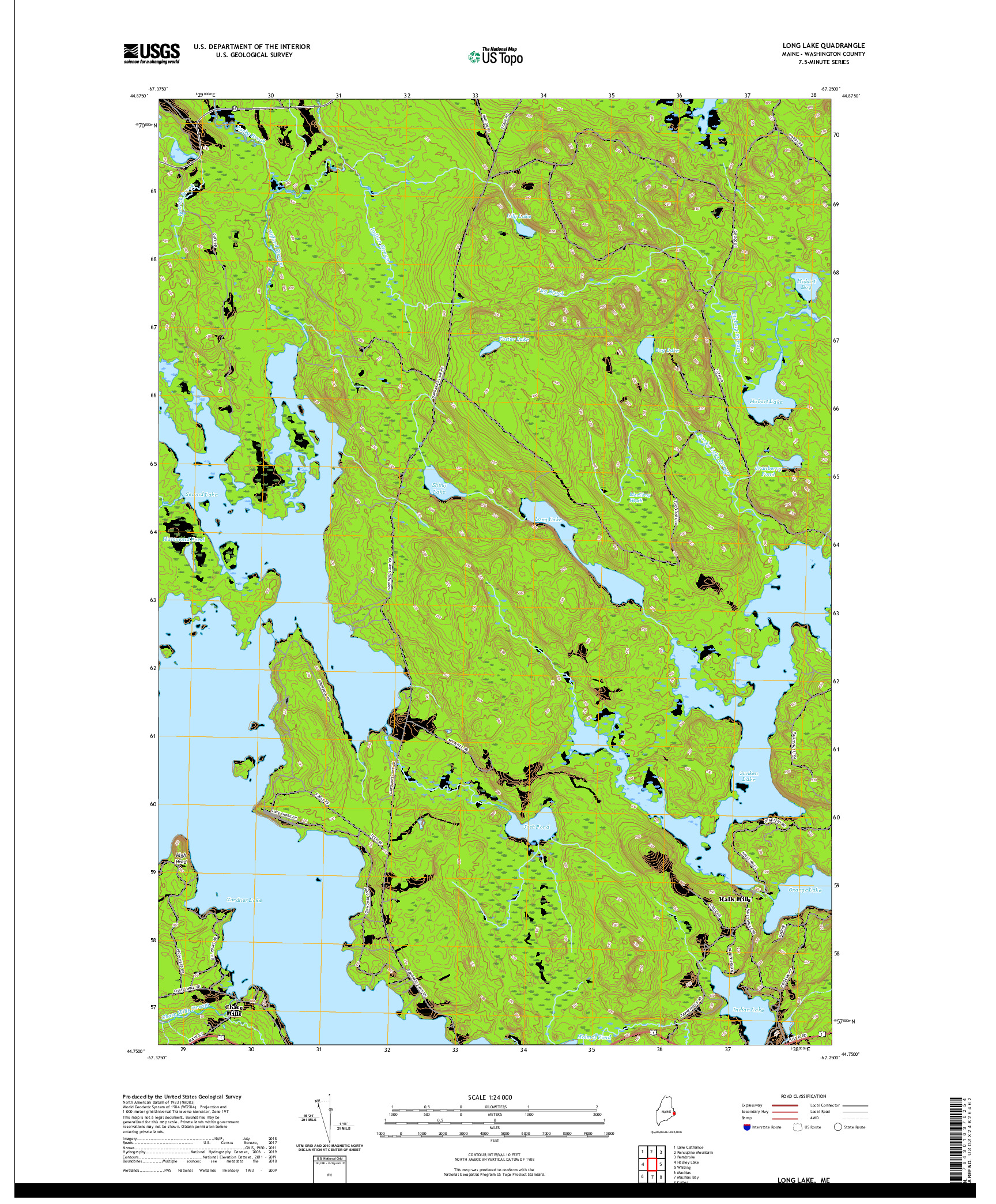 USGS US TOPO 7.5-MINUTE MAP FOR LONG LAKE, ME 2021