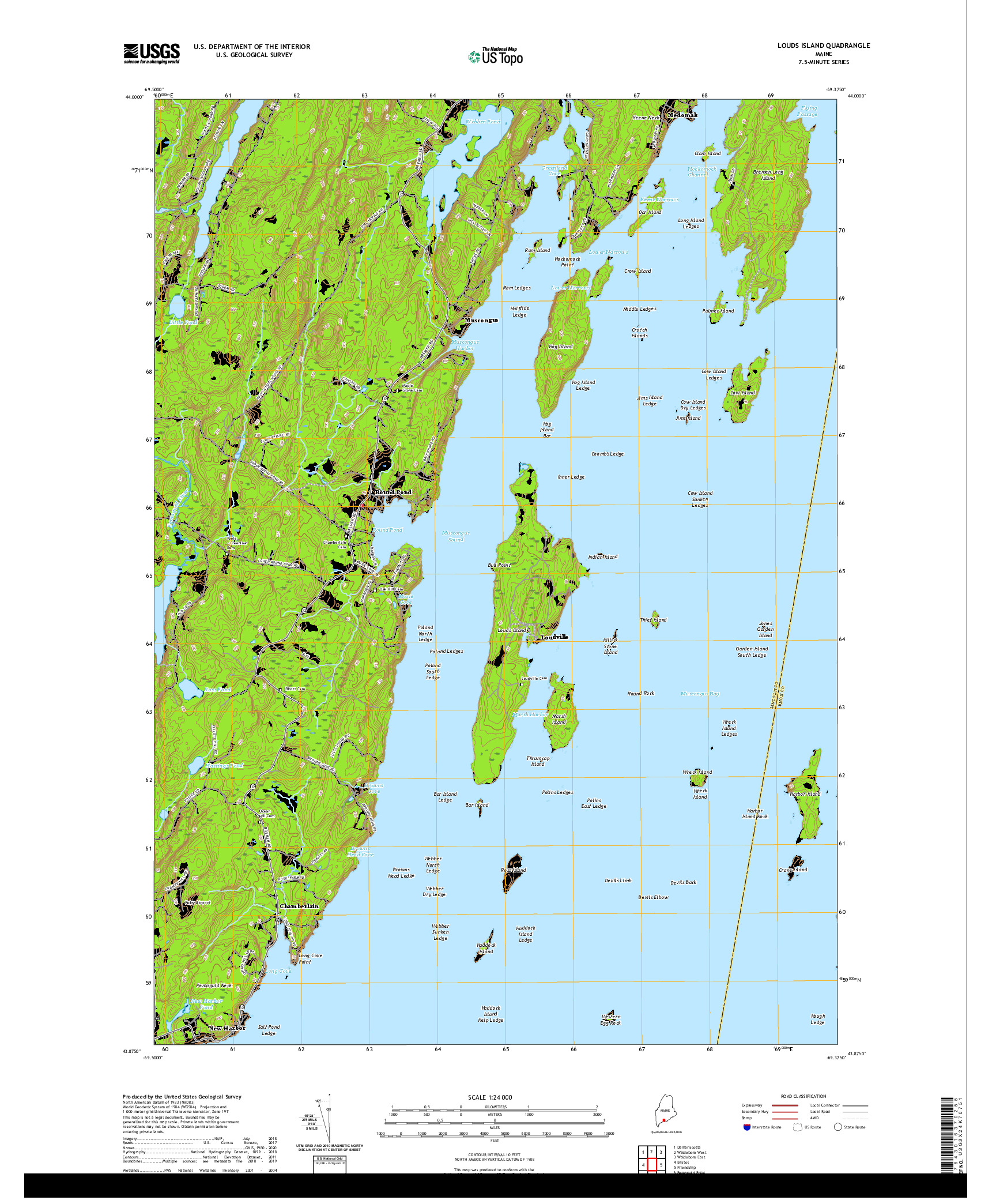USGS US TOPO 7.5-MINUTE MAP FOR LOUDS ISLAND, ME 2021