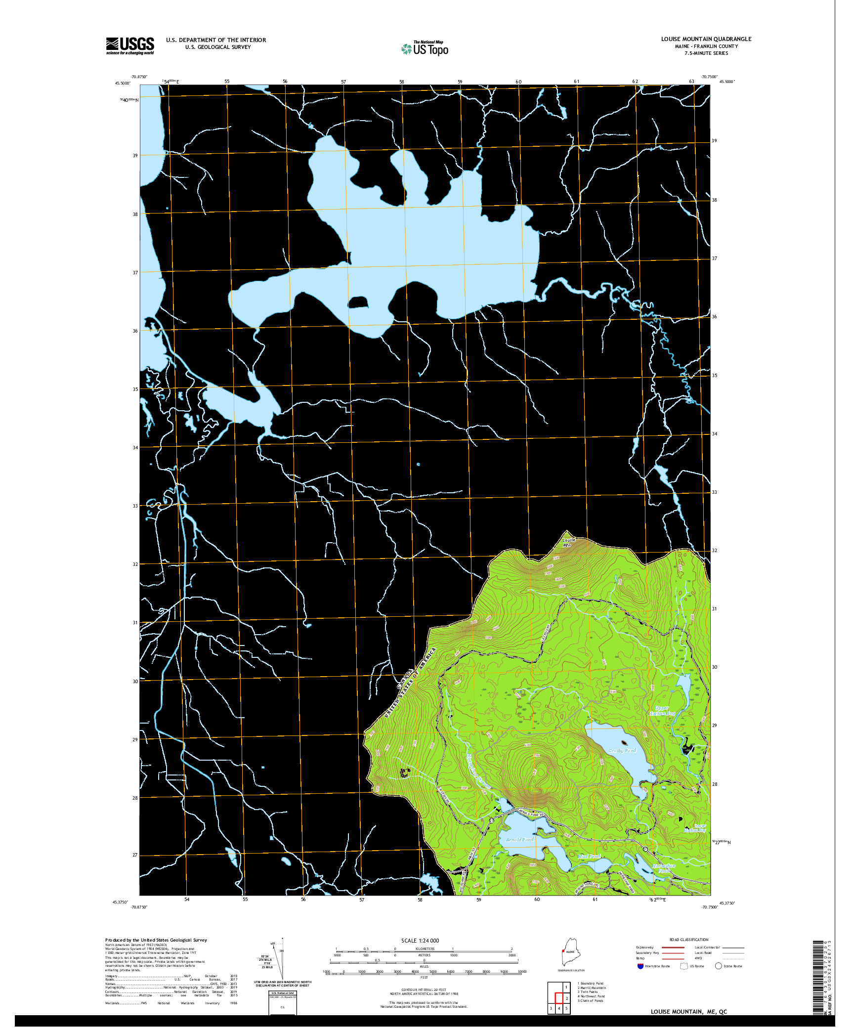 USGS US TOPO 7.5-MINUTE MAP FOR LOUISE MOUNTAIN, ME,QC 2021