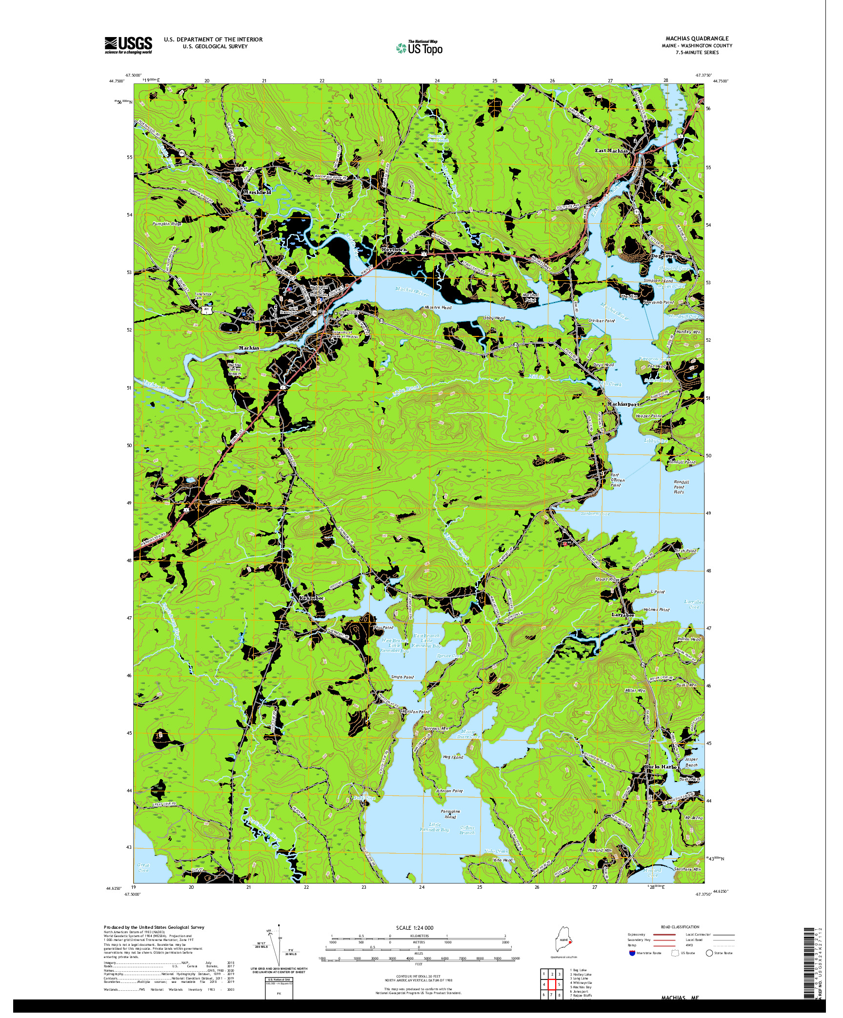 USGS US TOPO 7.5-MINUTE MAP FOR MACHIAS, ME 2021