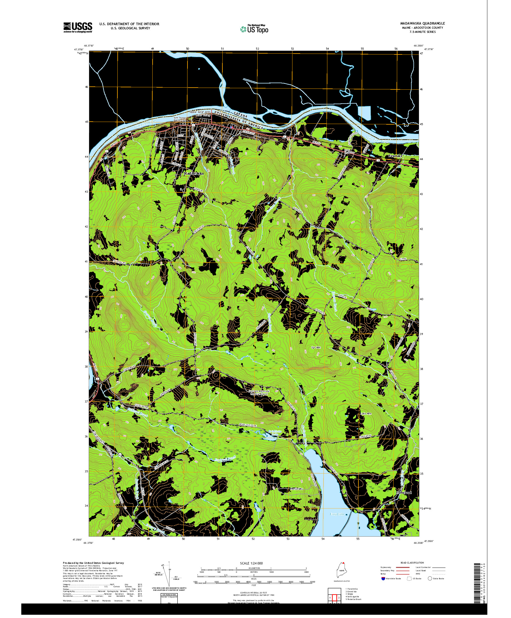 USGS US TOPO 7.5-MINUTE MAP FOR MADAWASKA, ME,NB 2021