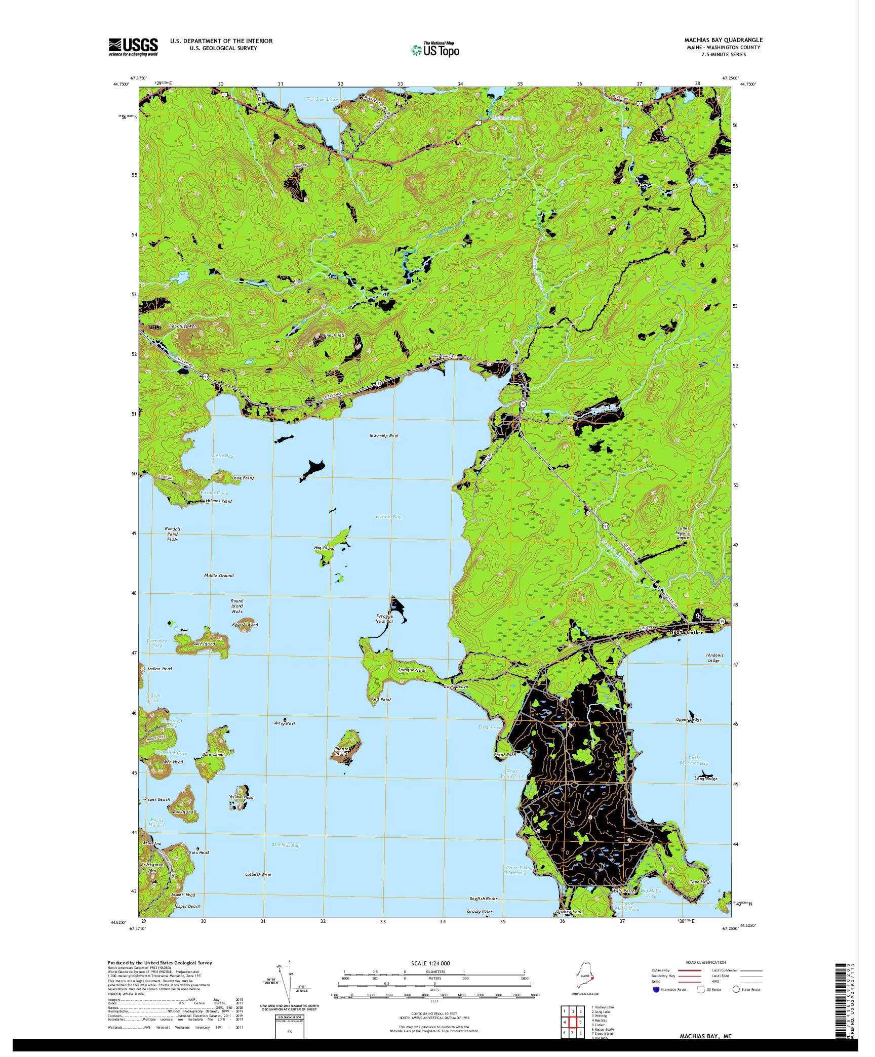 USGS US TOPO 7.5-MINUTE MAP FOR MACHIAS BAY, ME 2021