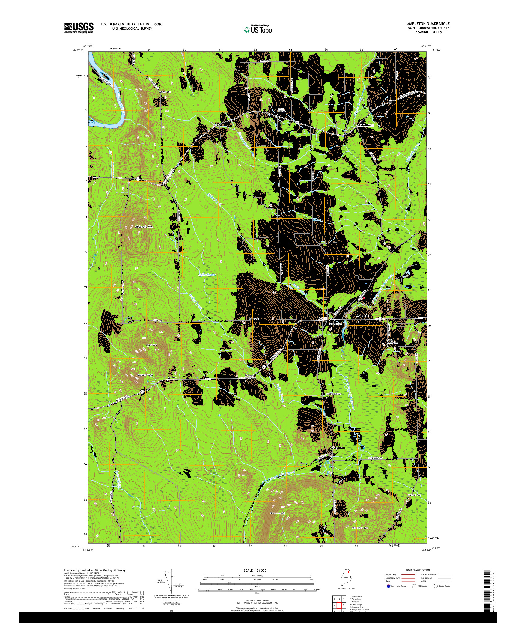 USGS US TOPO 7.5-MINUTE MAP FOR MAPLETON, ME 2021