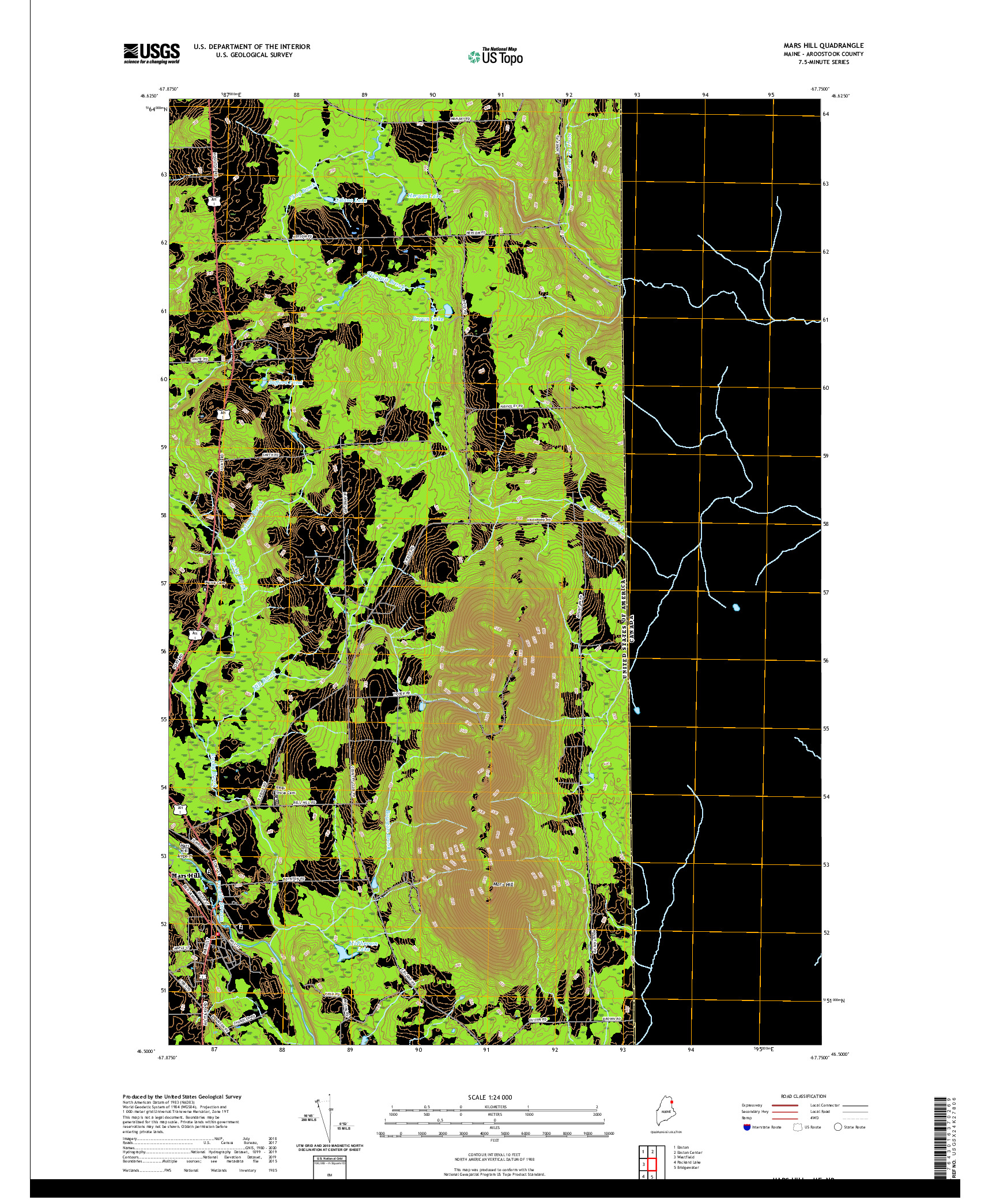 USGS US TOPO 7.5-MINUTE MAP FOR MARS HILL, ME,NB 2021