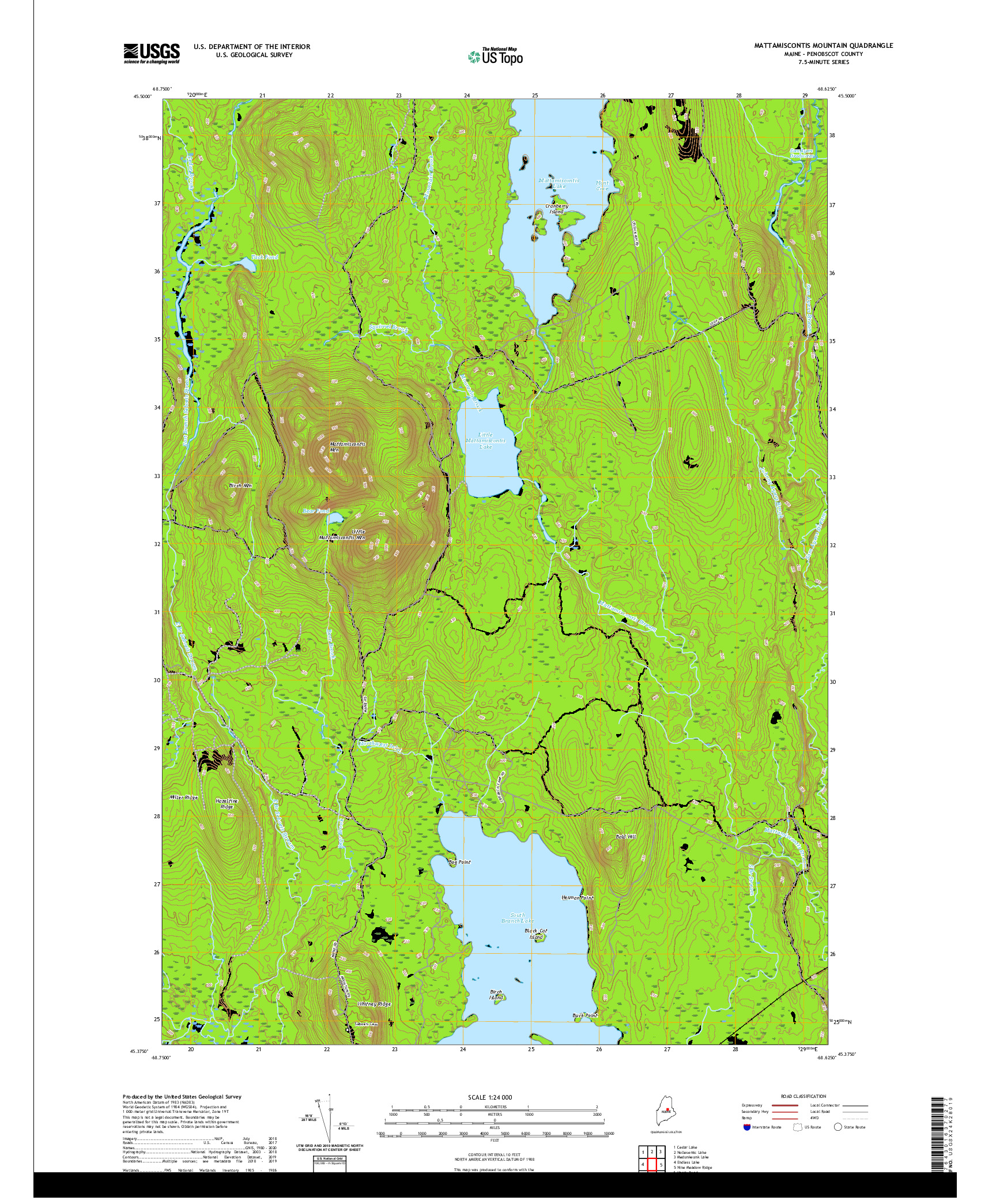 USGS US TOPO 7.5-MINUTE MAP FOR MATTAMISCONTIS MOUNTAIN, ME 2021