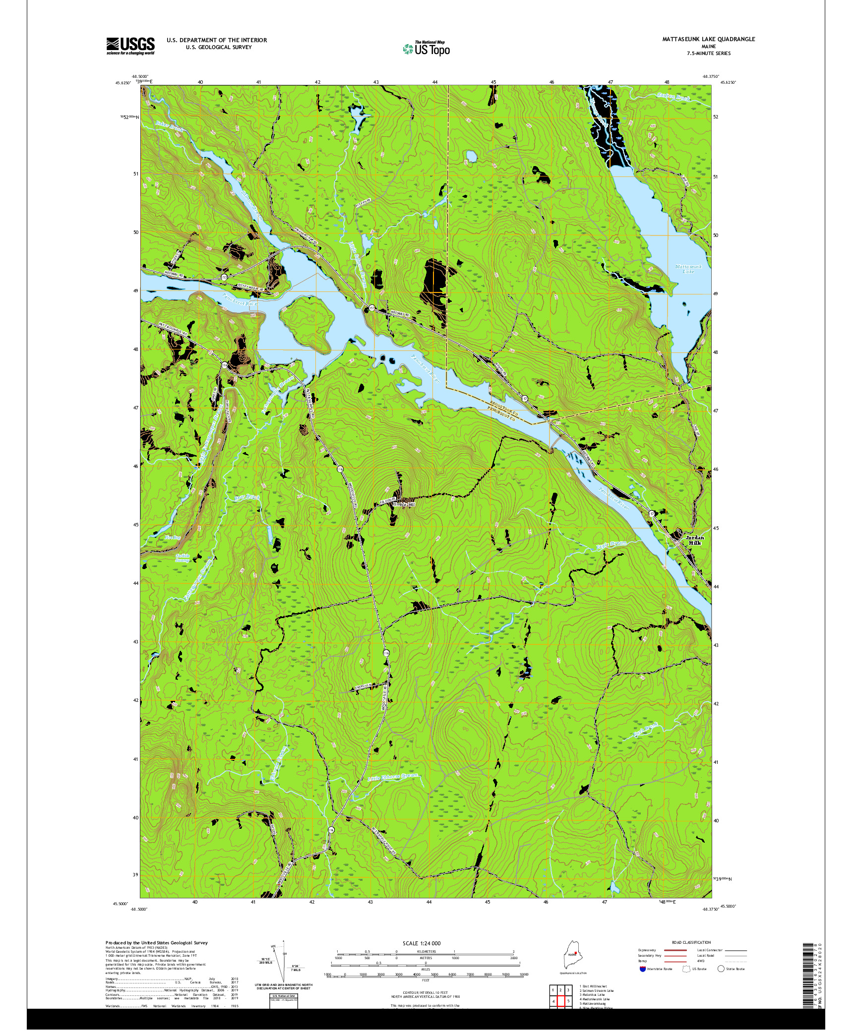 USGS US TOPO 7.5-MINUTE MAP FOR MATTASEUNK LAKE, ME 2021