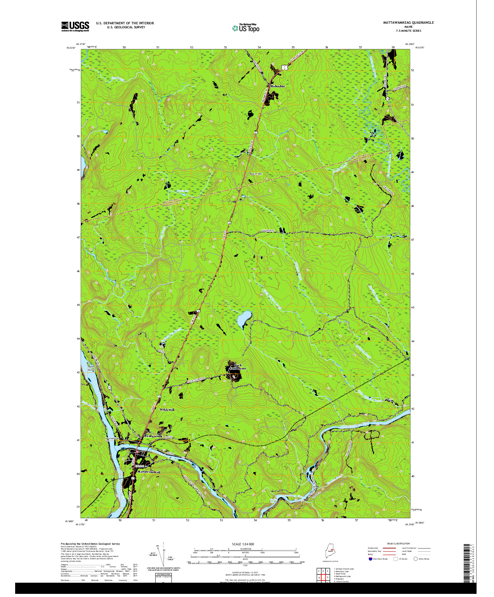 USGS US TOPO 7.5-MINUTE MAP FOR MATTAWAMKEAG, ME 2021