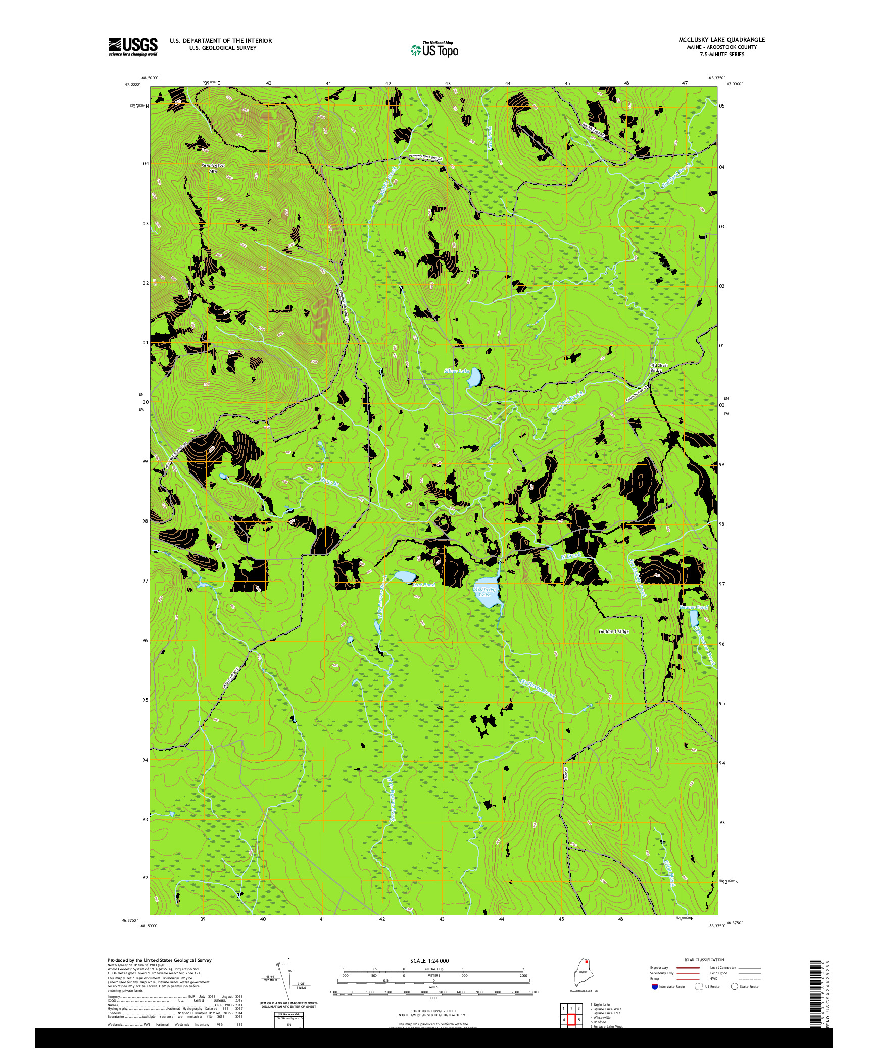 USGS US TOPO 7.5-MINUTE MAP FOR MCCLUSKY LAKE, ME 2021