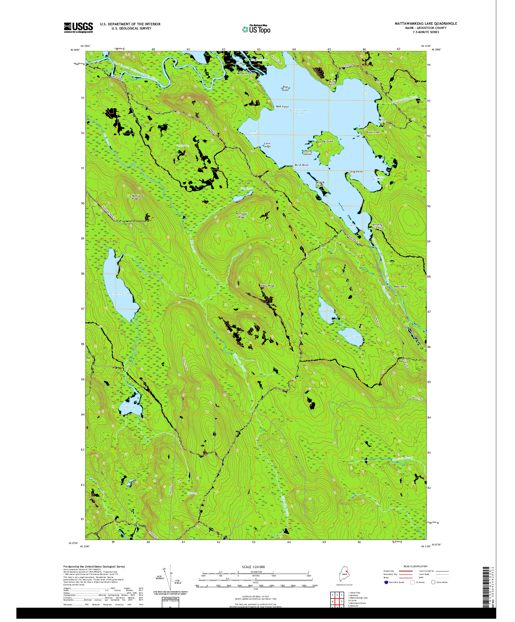 USGS US TOPO 7.5-MINUTE MAP FOR MATTAWAMKEAG LAKE, ME 2021