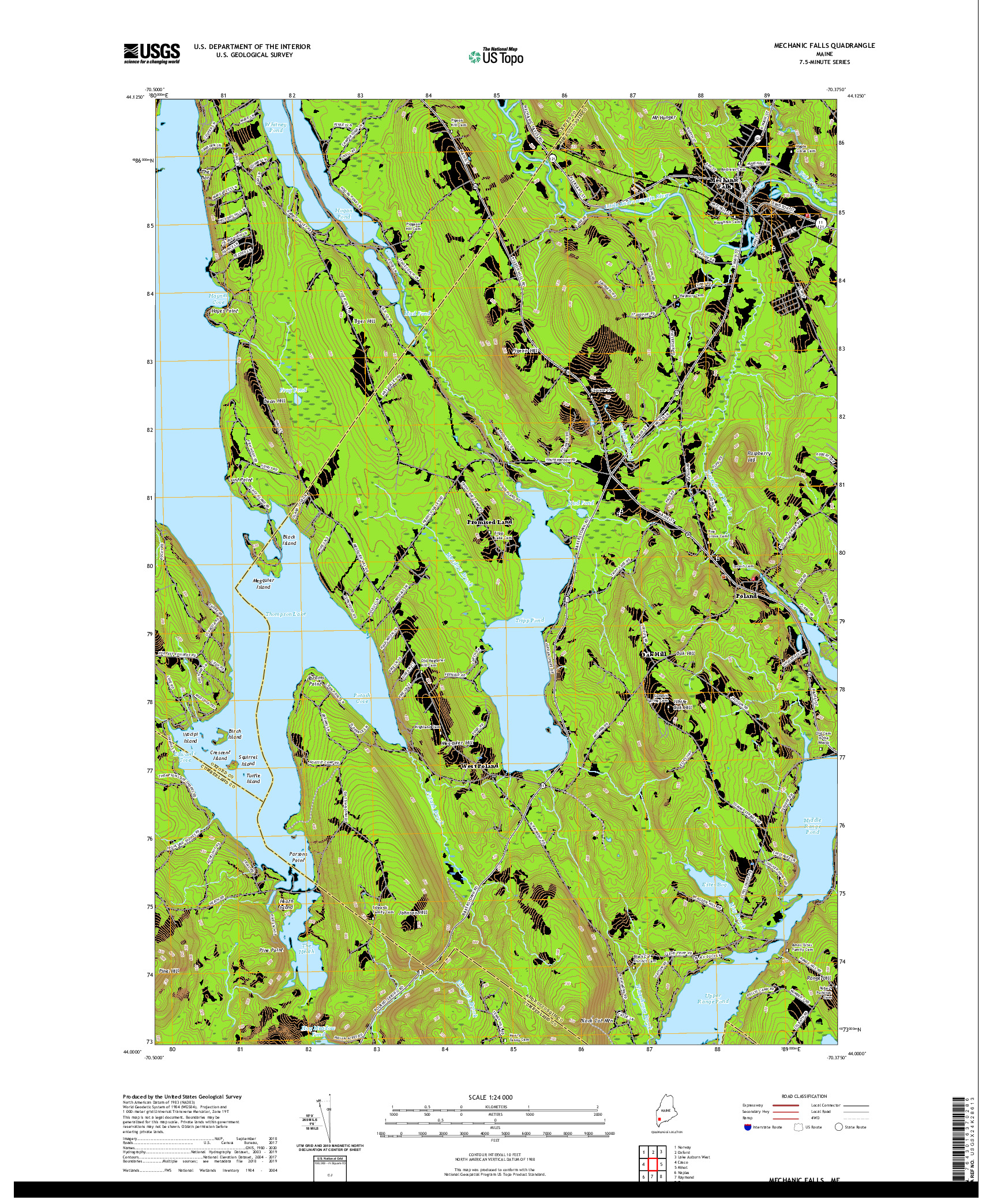 USGS US TOPO 7.5-MINUTE MAP FOR MECHANIC FALLS, ME 2021