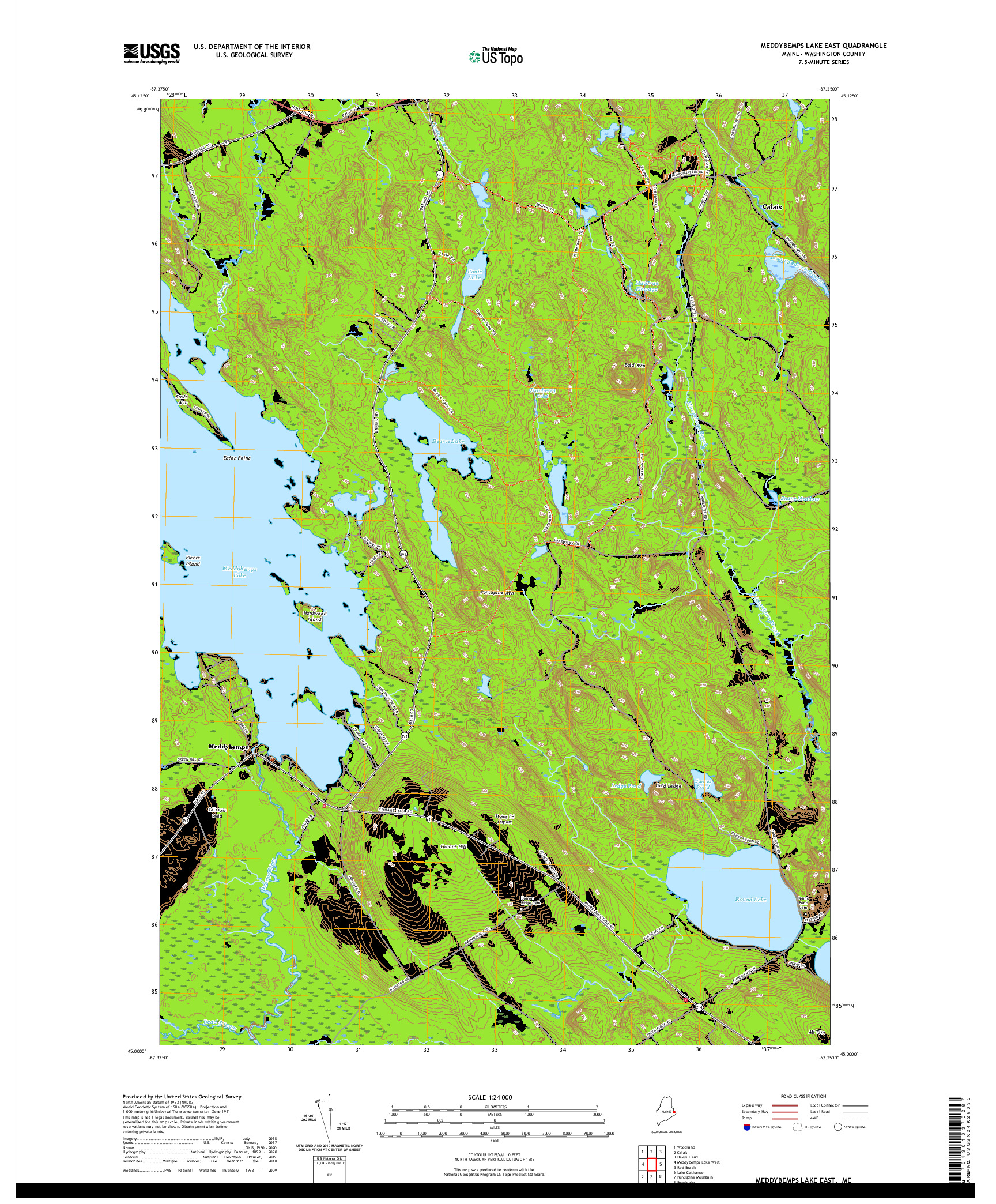 USGS US TOPO 7.5-MINUTE MAP FOR MEDDYBEMPS LAKE EAST, ME 2021