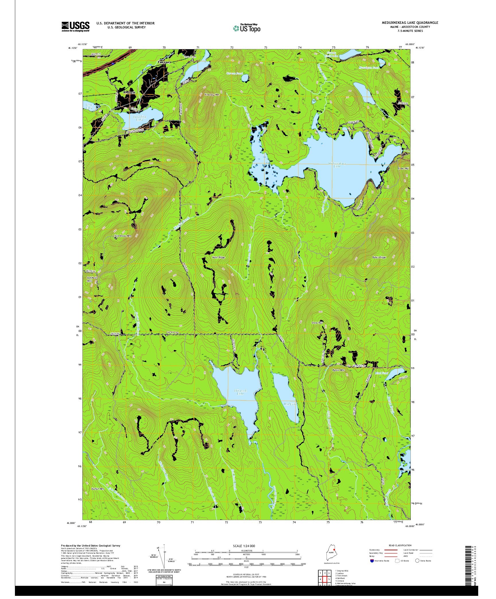 USGS US TOPO 7.5-MINUTE MAP FOR MEDUXNEKEAG LAKE, ME 2021
