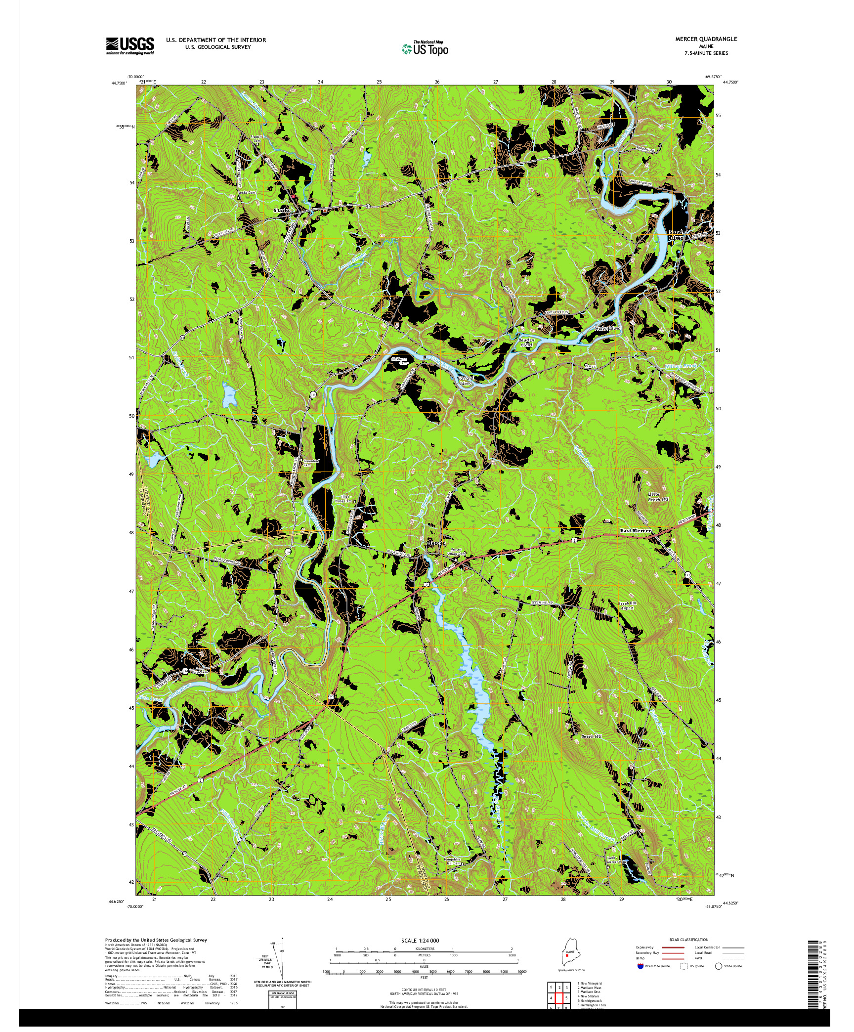 USGS US TOPO 7.5-MINUTE MAP FOR MERCER, ME 2021