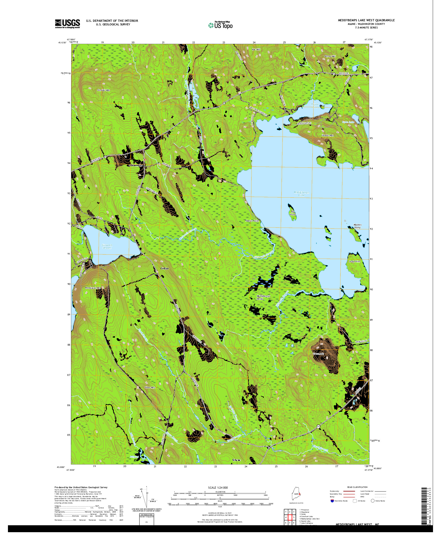 USGS US TOPO 7.5-MINUTE MAP FOR MEDDYBEMPS LAKE WEST, ME 2021