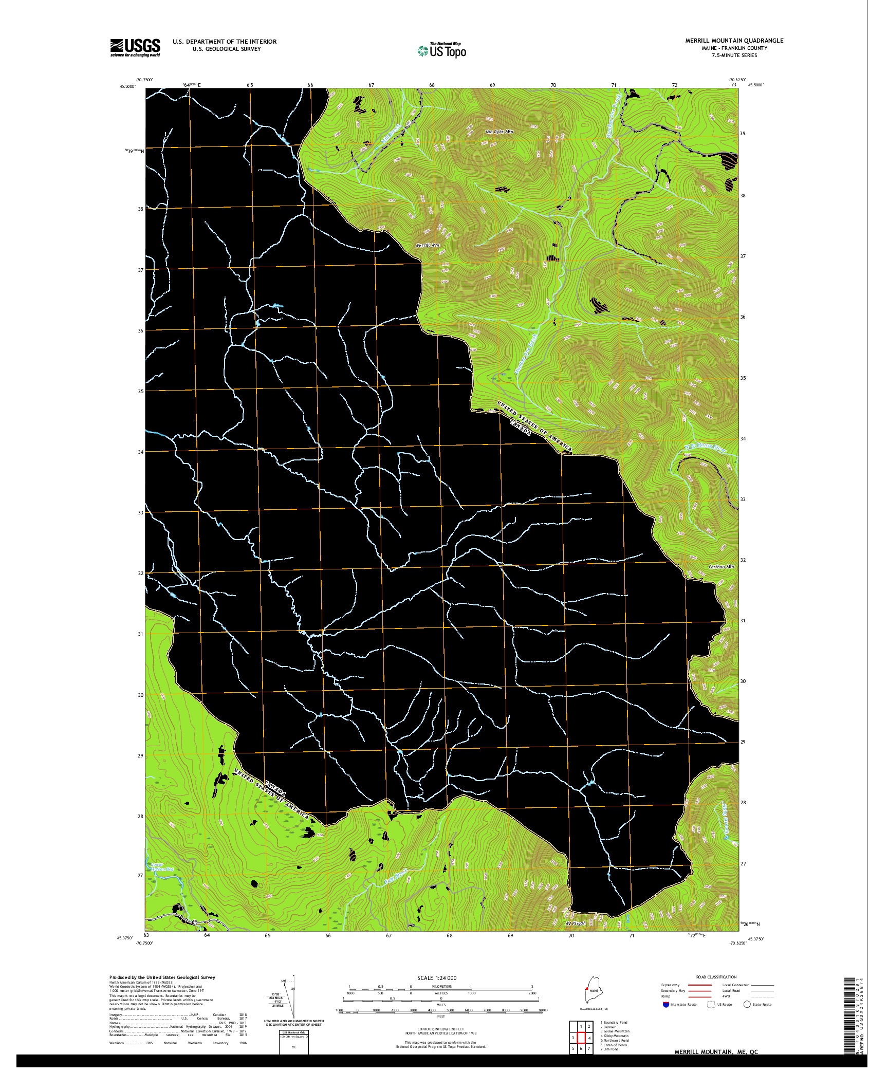 USGS US TOPO 7.5-MINUTE MAP FOR MERRILL MOUNTAIN, ME,QC 2021