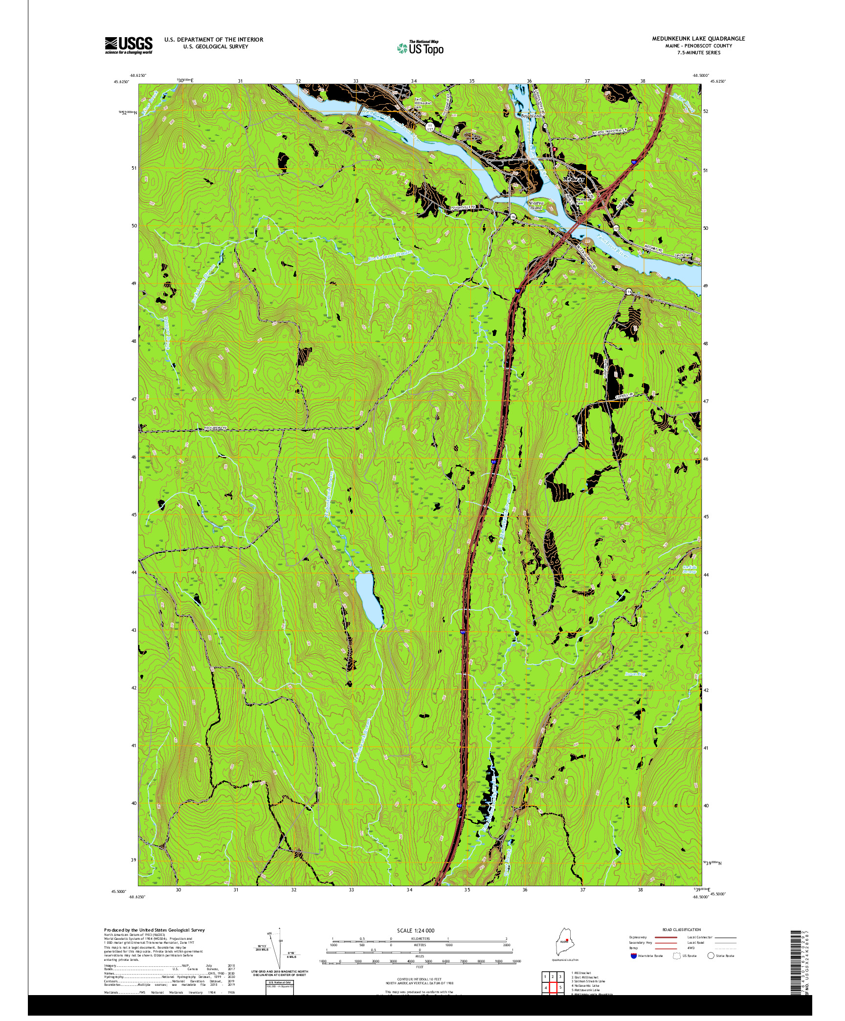 USGS US TOPO 7.5-MINUTE MAP FOR MEDUNKEUNK LAKE, ME 2021