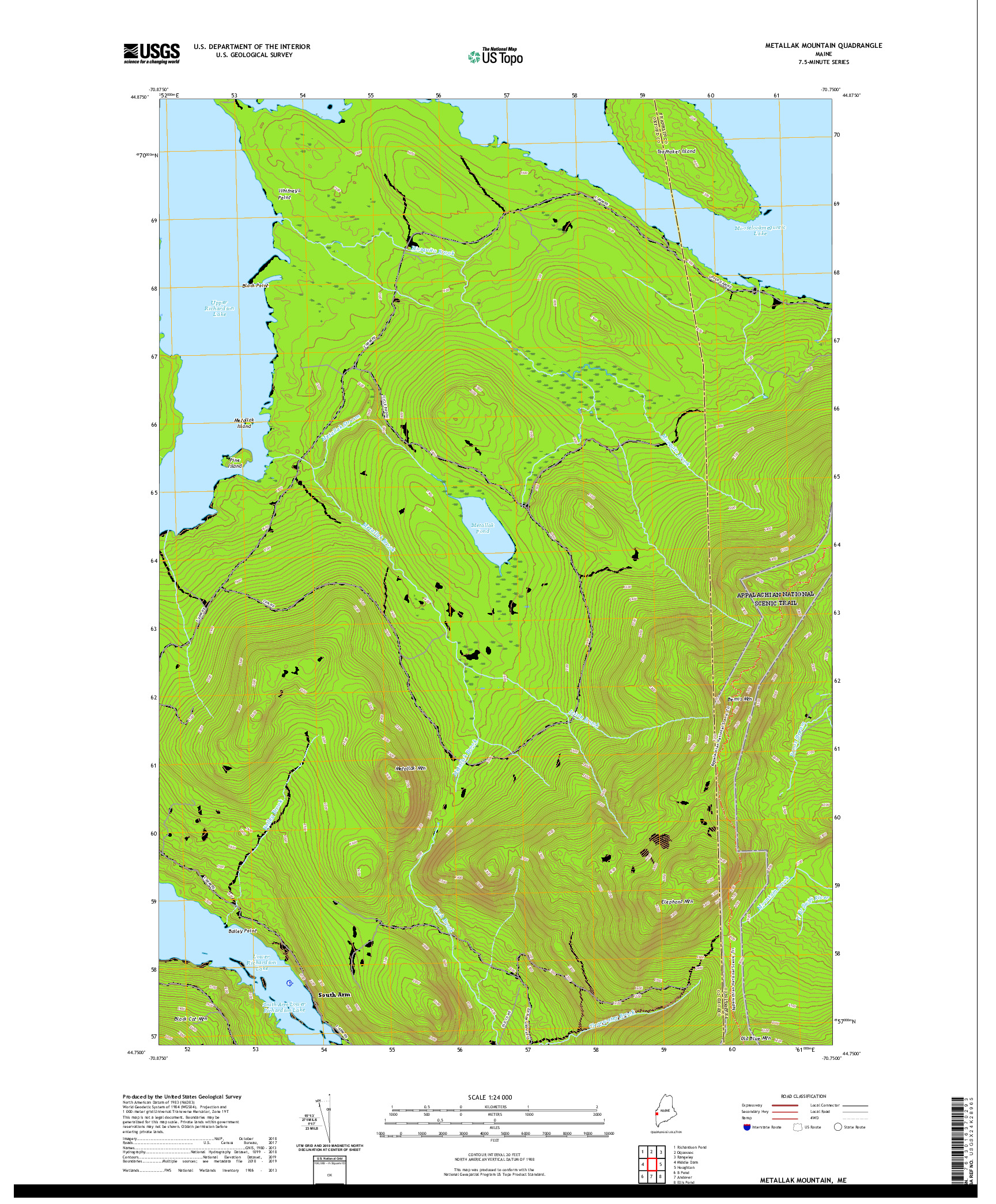 USGS US TOPO 7.5-MINUTE MAP FOR METALLAK MOUNTAIN, ME 2021
