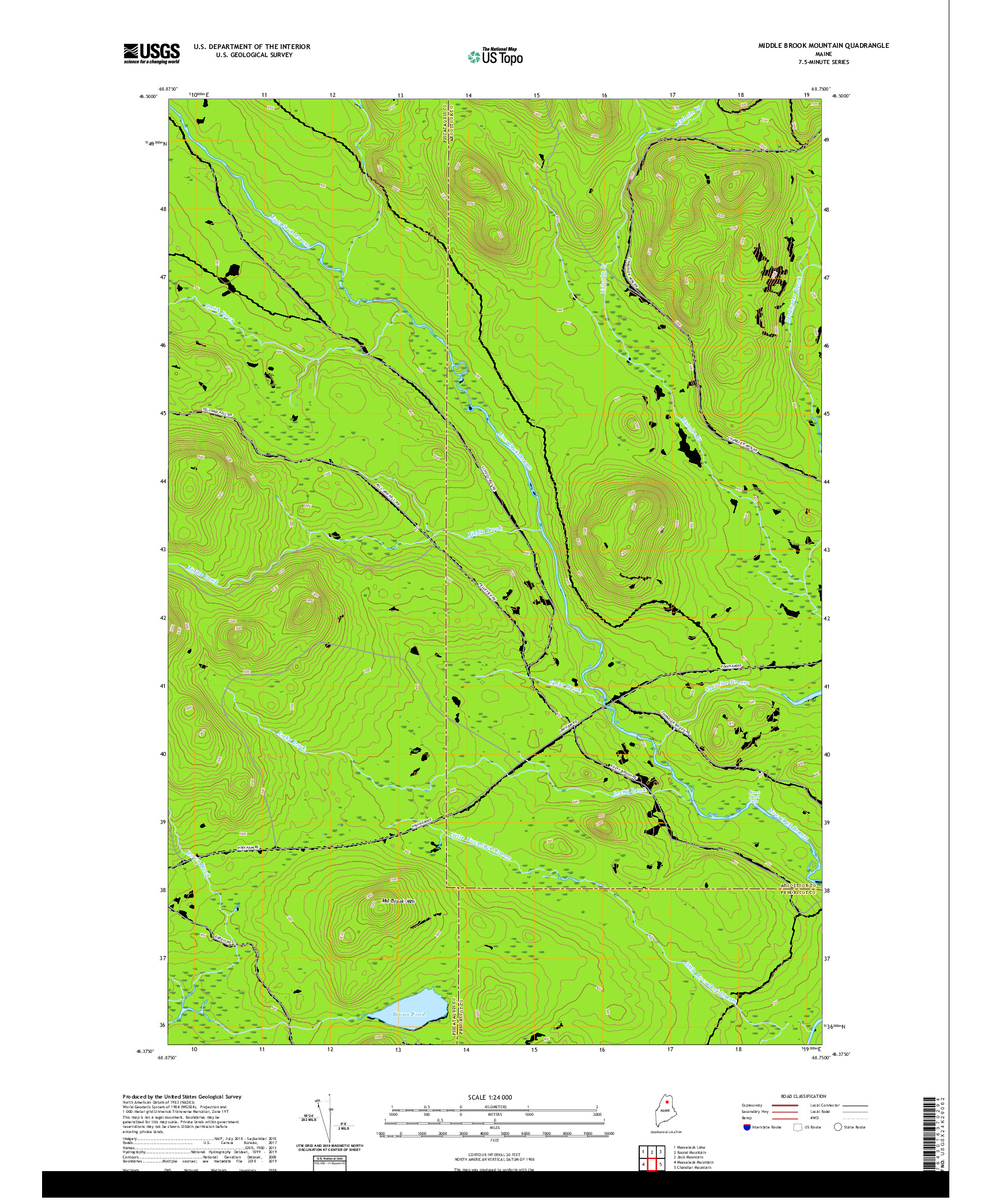 USGS US TOPO 7.5-MINUTE MAP FOR MIDDLE BROOK MOUNTAIN, ME 2021