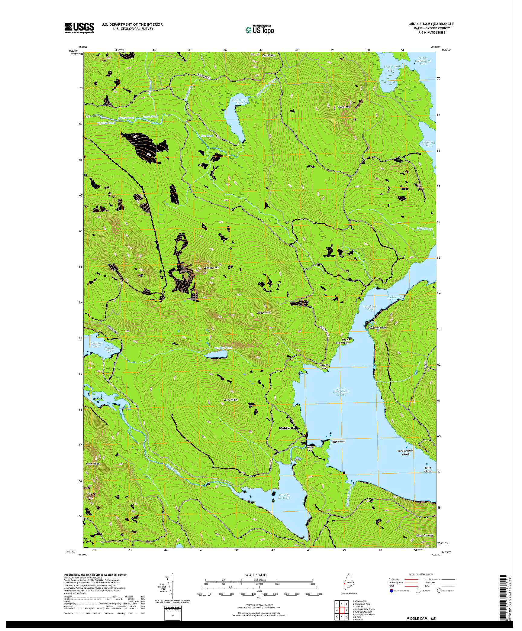 USGS US TOPO 7.5-MINUTE MAP FOR MIDDLE DAM, ME 2021