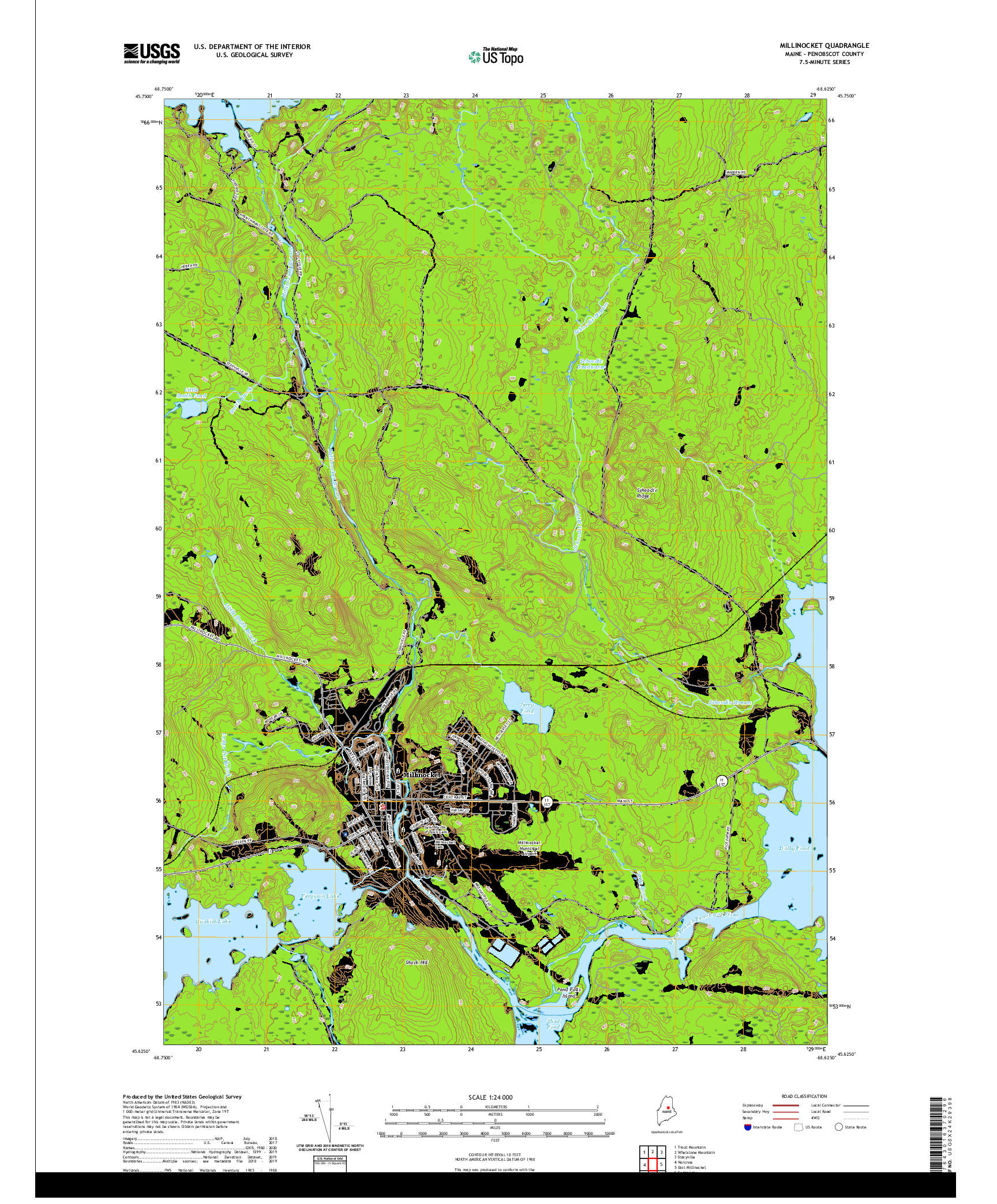 USGS US TOPO 7.5-MINUTE MAP FOR MILLINOCKET, ME 2021