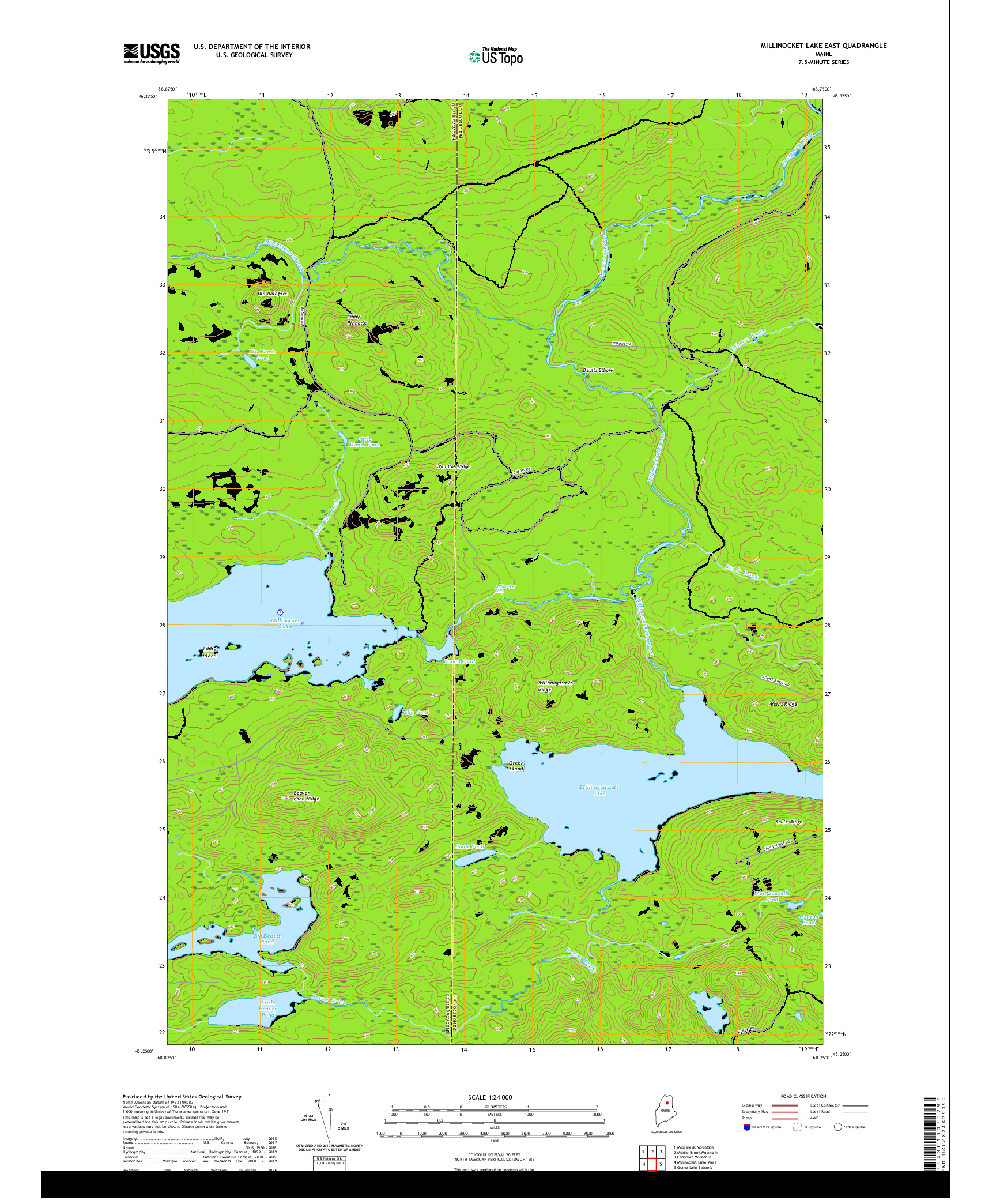 USGS US TOPO 7.5-MINUTE MAP FOR MILLINOCKET LAKE EAST, ME 2021