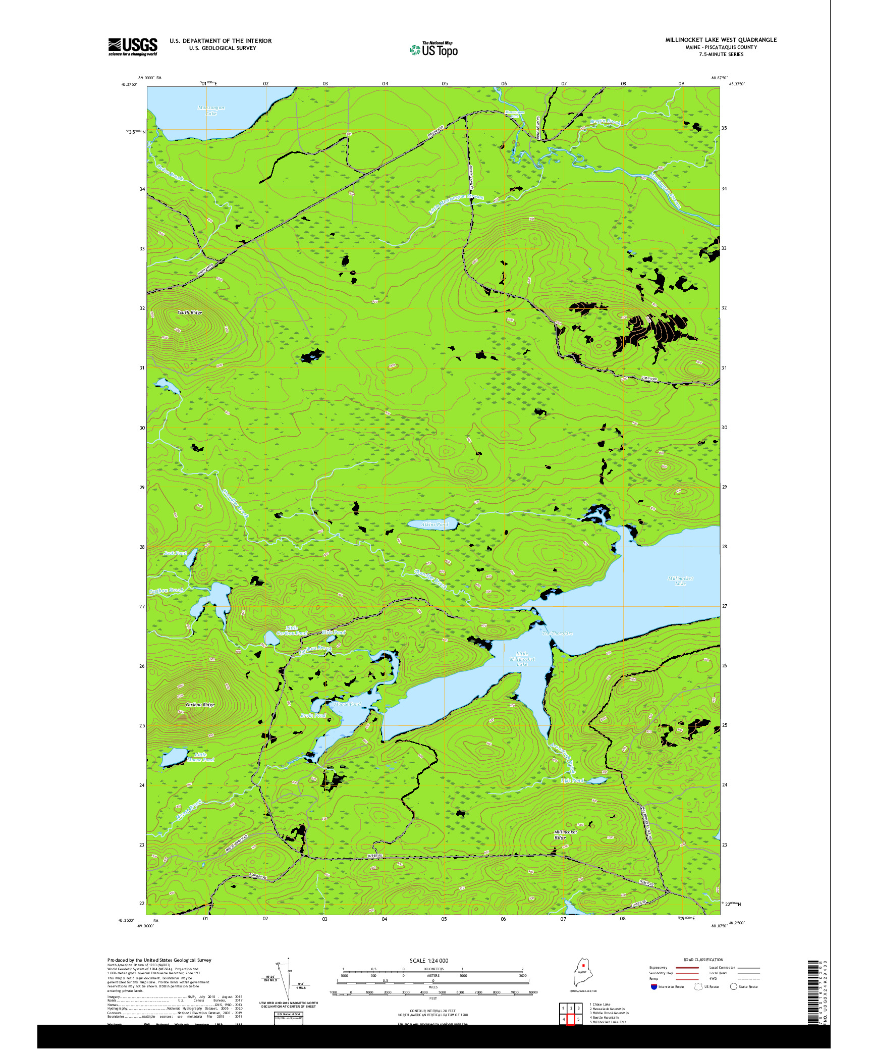 USGS US TOPO 7.5-MINUTE MAP FOR MILLINOCKET LAKE WEST, ME 2021