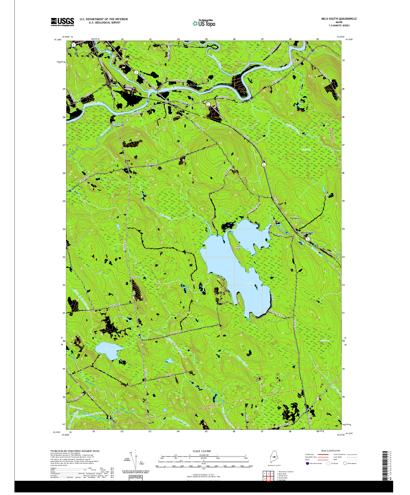 USGS US TOPO 7.5-MINUTE MAP FOR MILO SOUTH, ME 2021