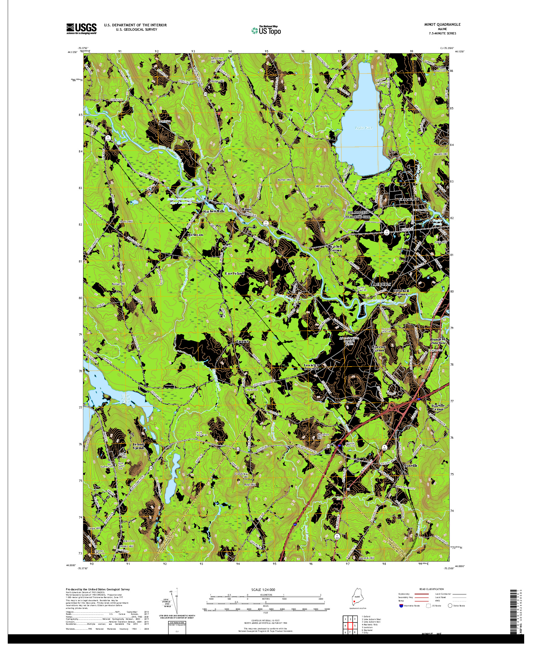 USGS US TOPO 7.5-MINUTE MAP FOR MINOT, ME 2021