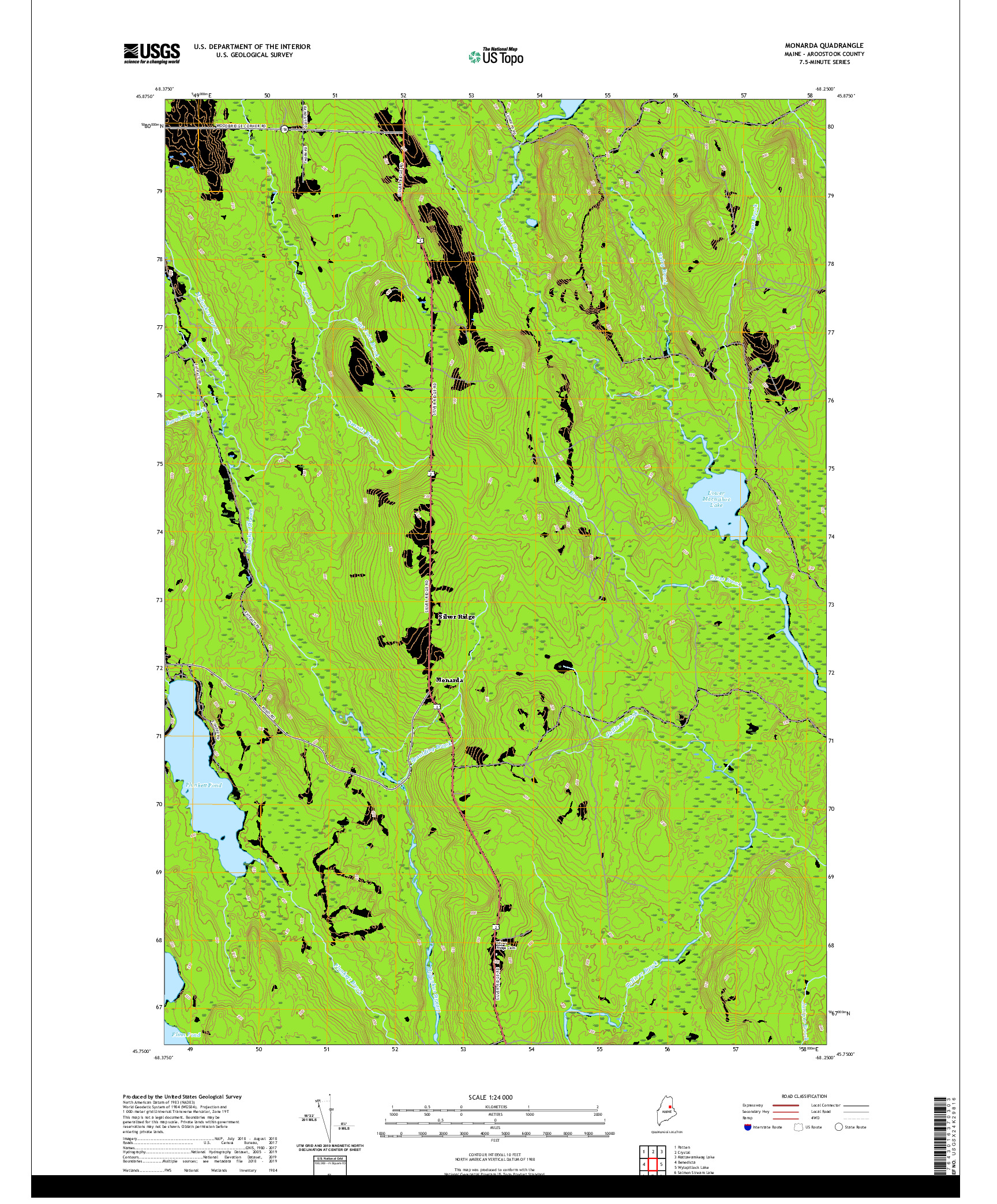 USGS US TOPO 7.5-MINUTE MAP FOR MONARDA, ME 2021
