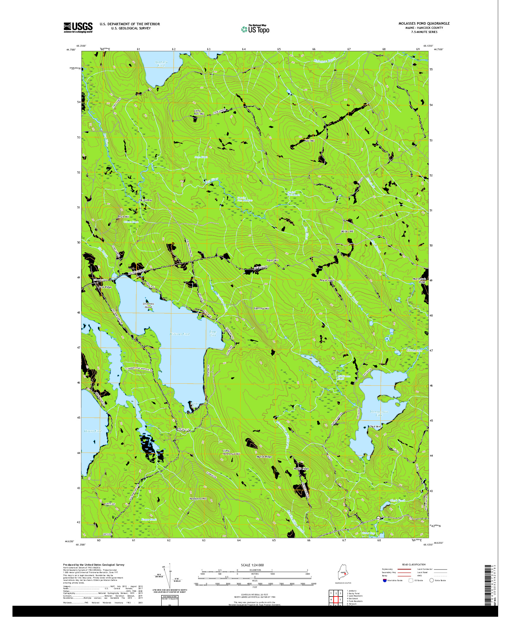 USGS US TOPO 7.5-MINUTE MAP FOR MOLASSES POND, ME 2021