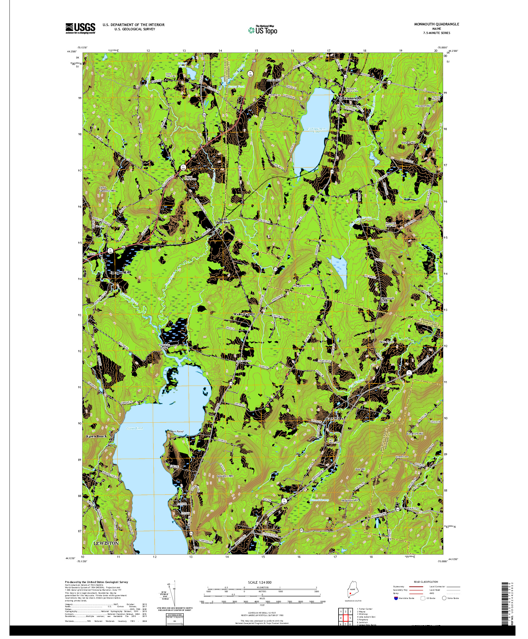 USGS US TOPO 7.5-MINUTE MAP FOR MONMOUTH, ME 2021