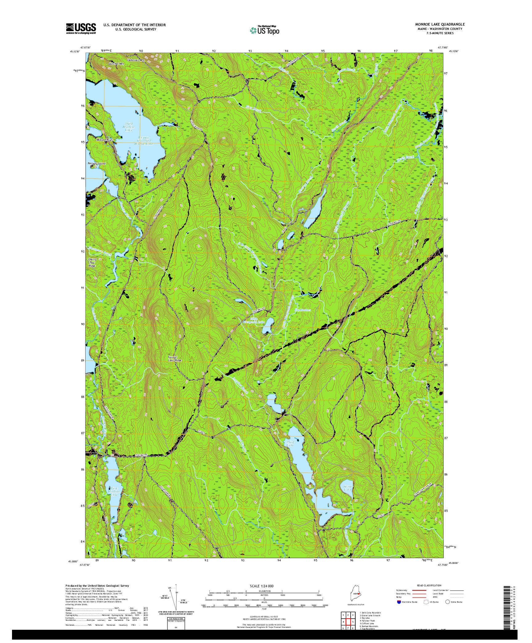 USGS US TOPO 7.5-MINUTE MAP FOR MONROE LAKE, ME 2021