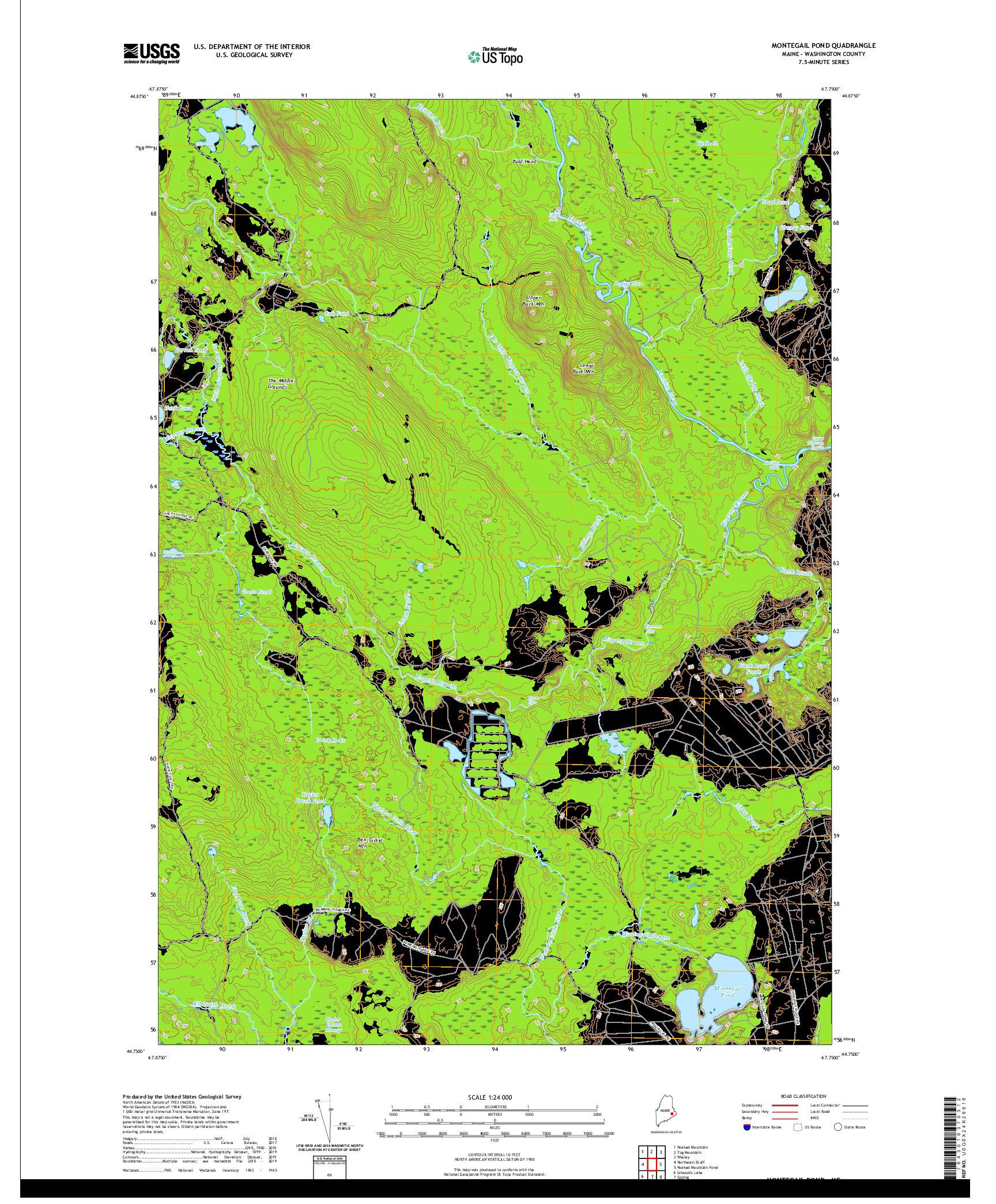 USGS US TOPO 7.5-MINUTE MAP FOR MONTEGAIL POND, ME 2021