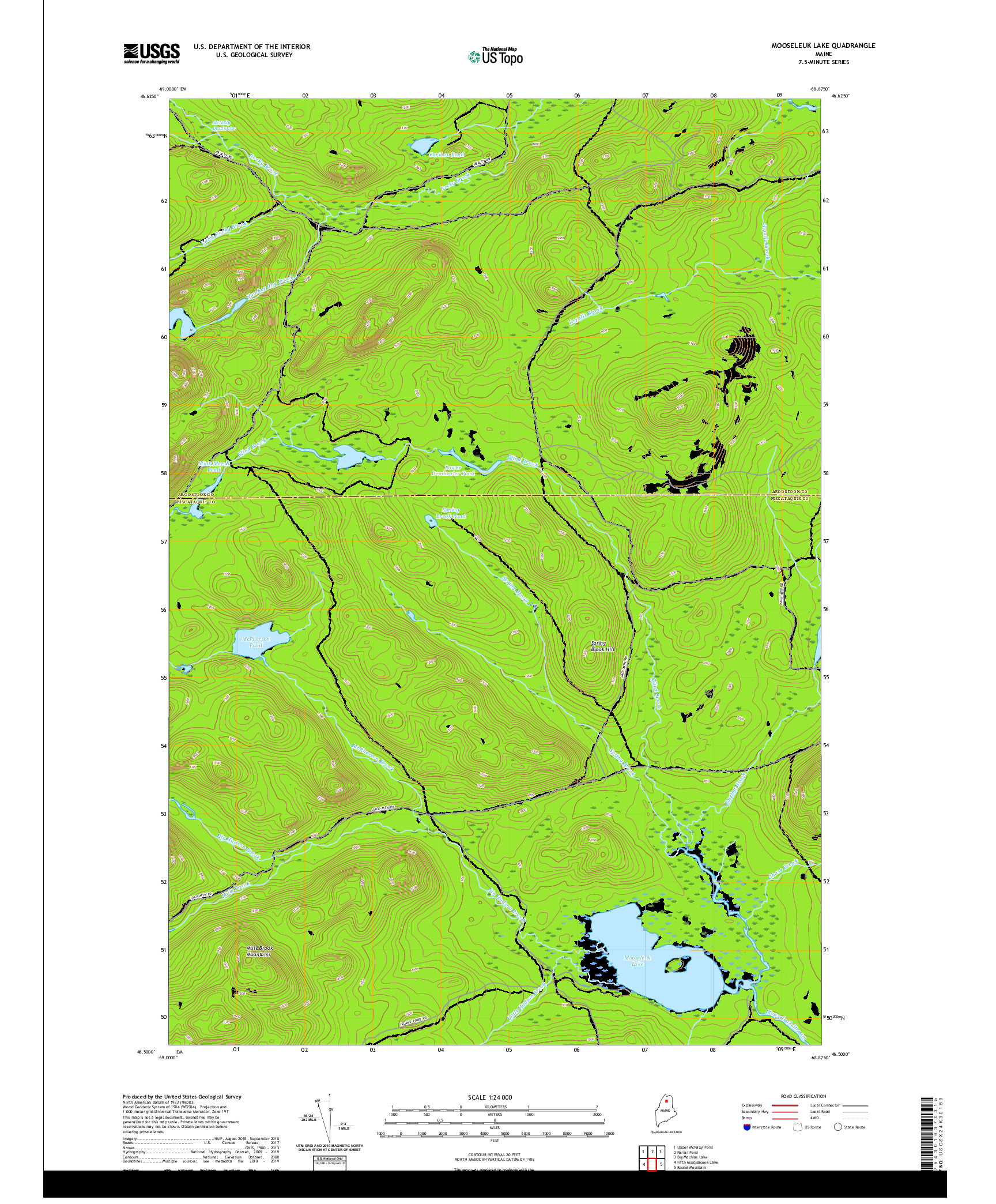USGS US TOPO 7.5-MINUTE MAP FOR MOOSELEUK LAKE, ME 2021