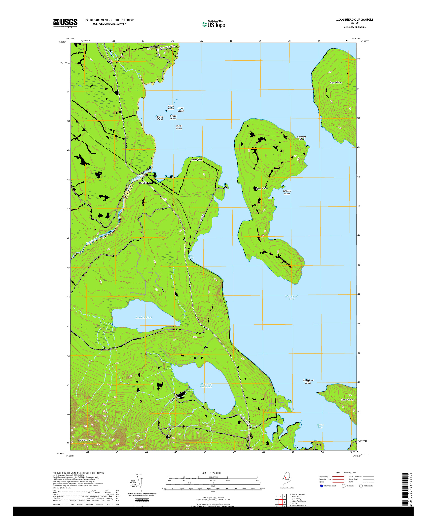 USGS US TOPO 7.5-MINUTE MAP FOR MOOSEHEAD, ME 2021