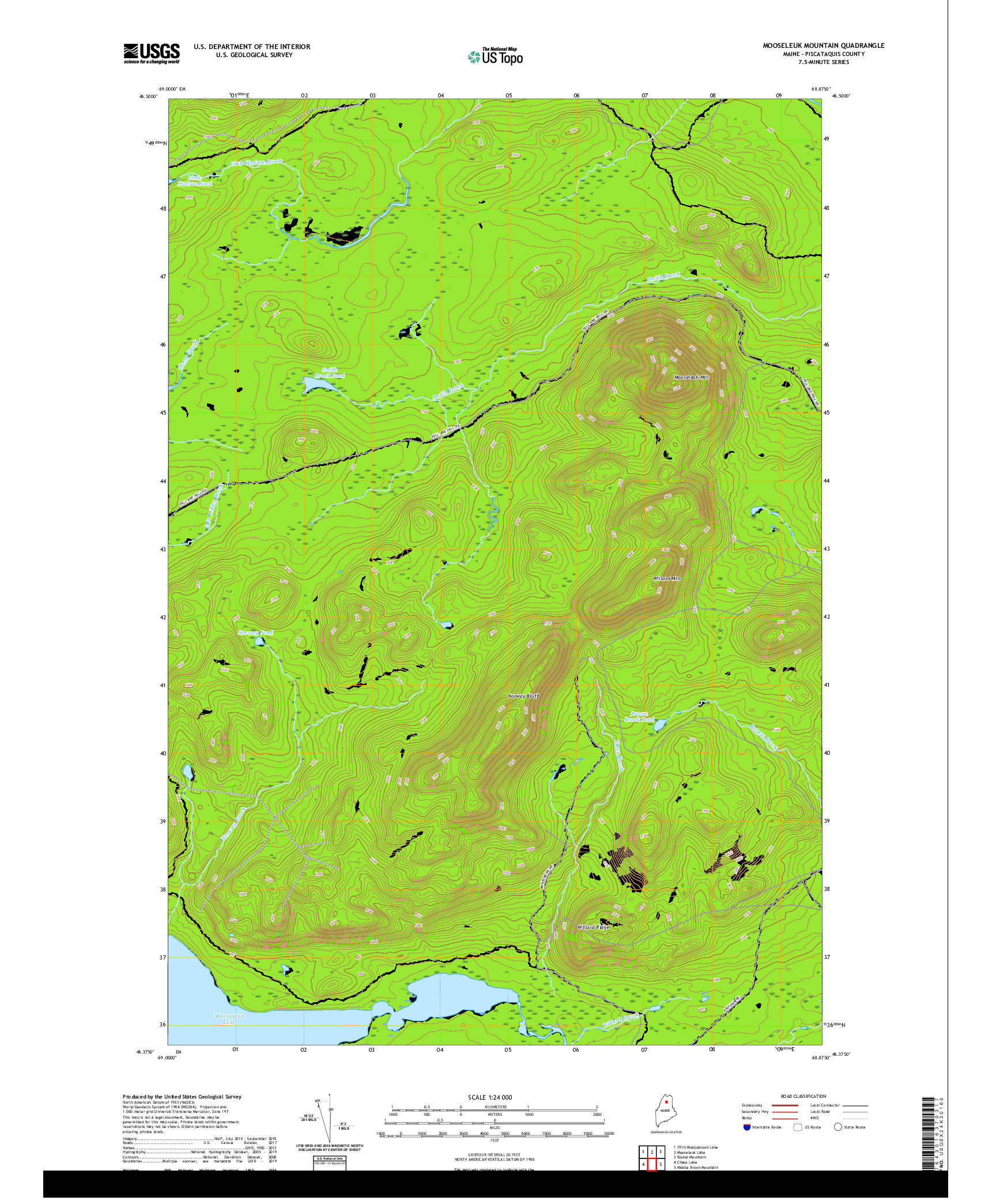 USGS US TOPO 7.5-MINUTE MAP FOR MOOSELEUK MOUNTAIN, ME 2021