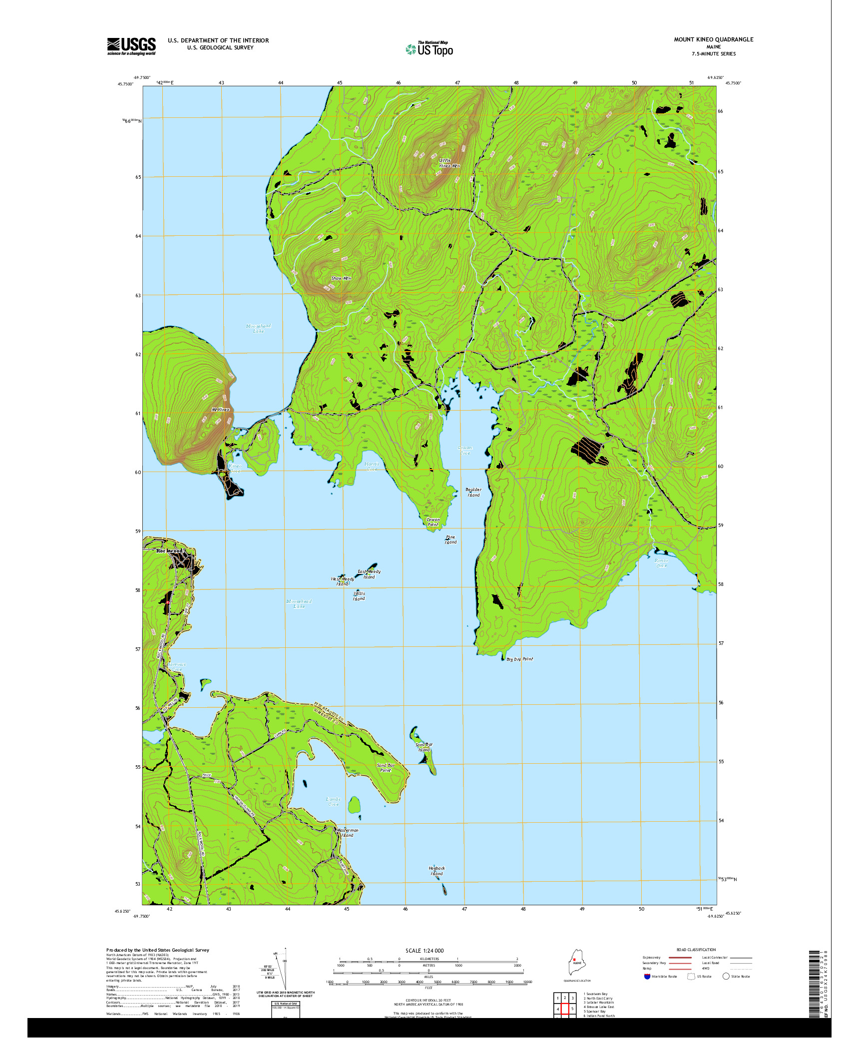 USGS US TOPO 7.5-MINUTE MAP FOR MOUNT KINEO, ME 2021