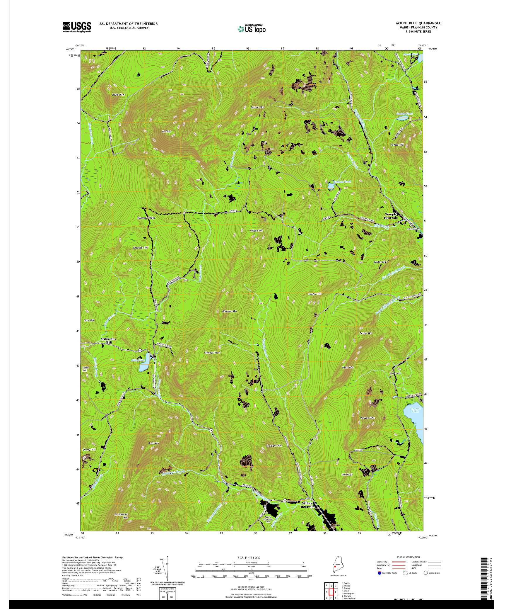 USGS US TOPO 7.5-MINUTE MAP FOR MOUNT BLUE, ME 2021
