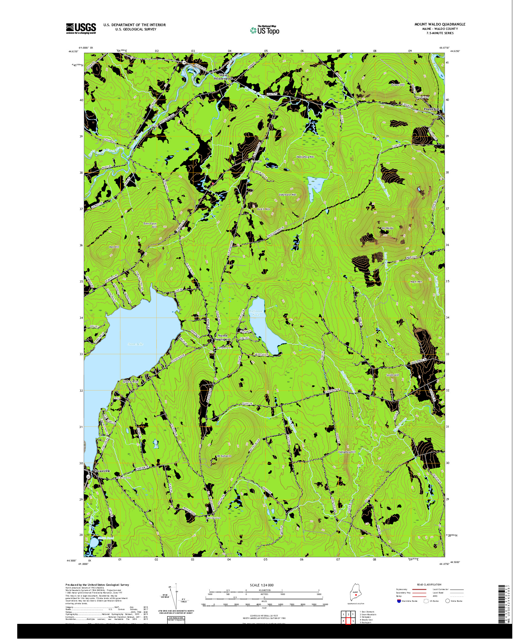 USGS US TOPO 7.5-MINUTE MAP FOR MOUNT WALDO, ME 2021
