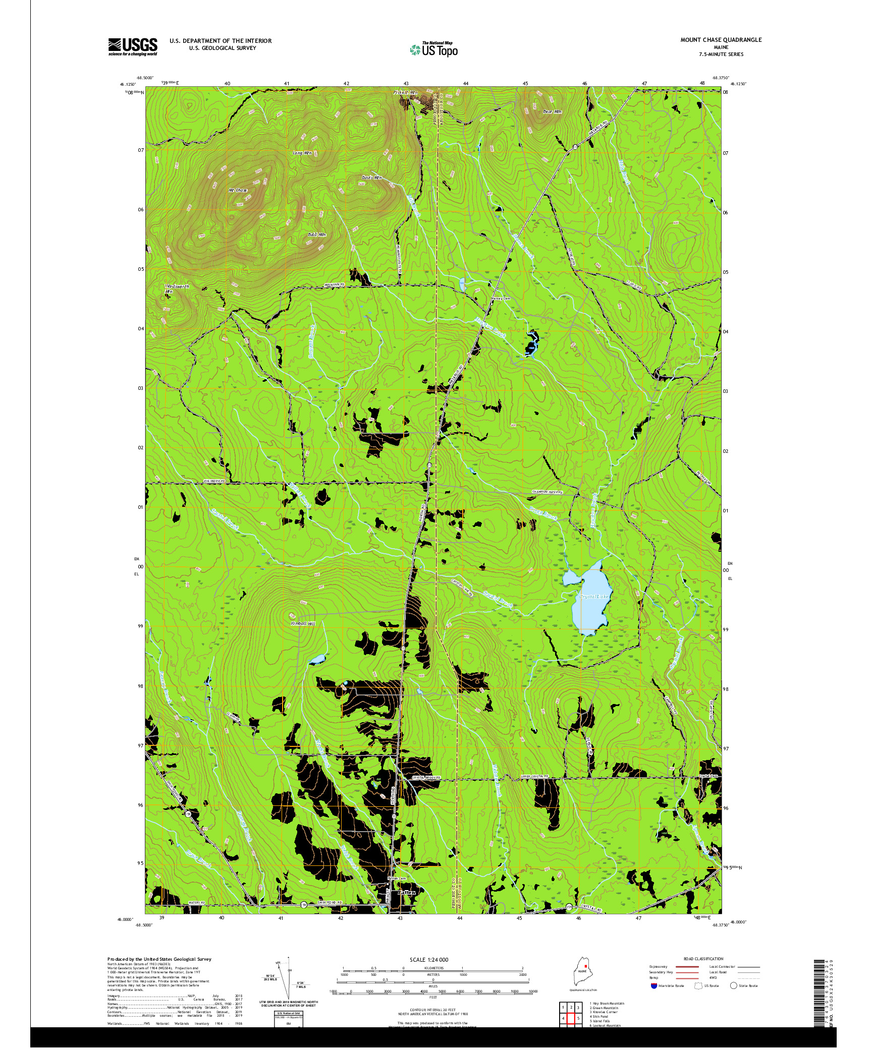 USGS US TOPO 7.5-MINUTE MAP FOR MOUNT CHASE, ME 2021