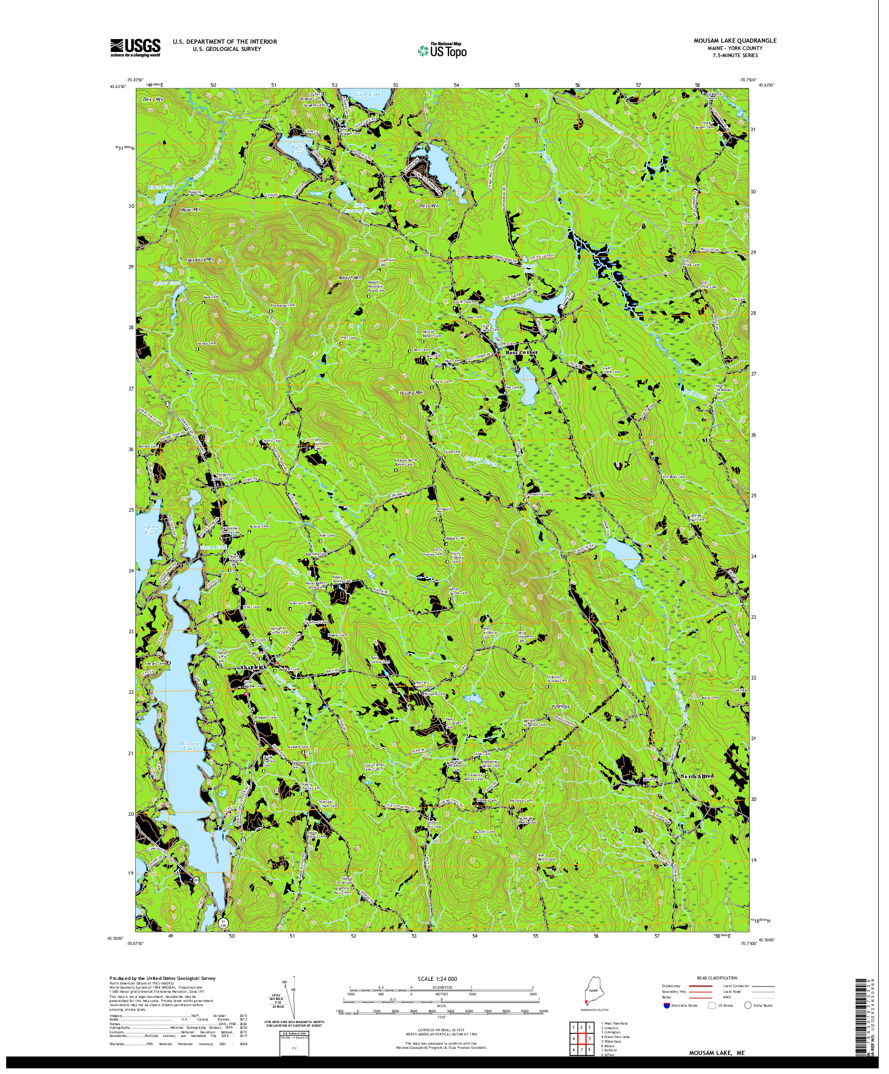 USGS US TOPO 7.5-MINUTE MAP FOR MOUSAM LAKE, ME 2021