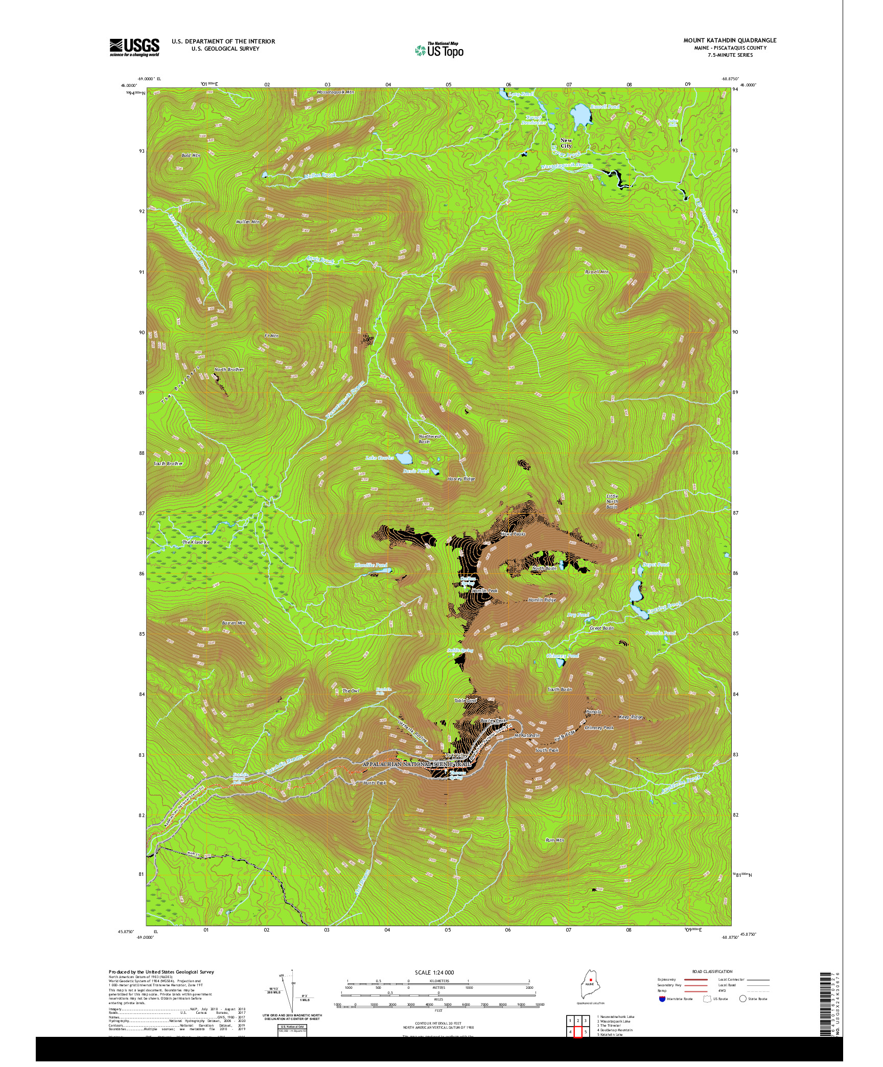 USGS US TOPO 7.5-MINUTE MAP FOR MOUNT KATAHDIN, ME 2021