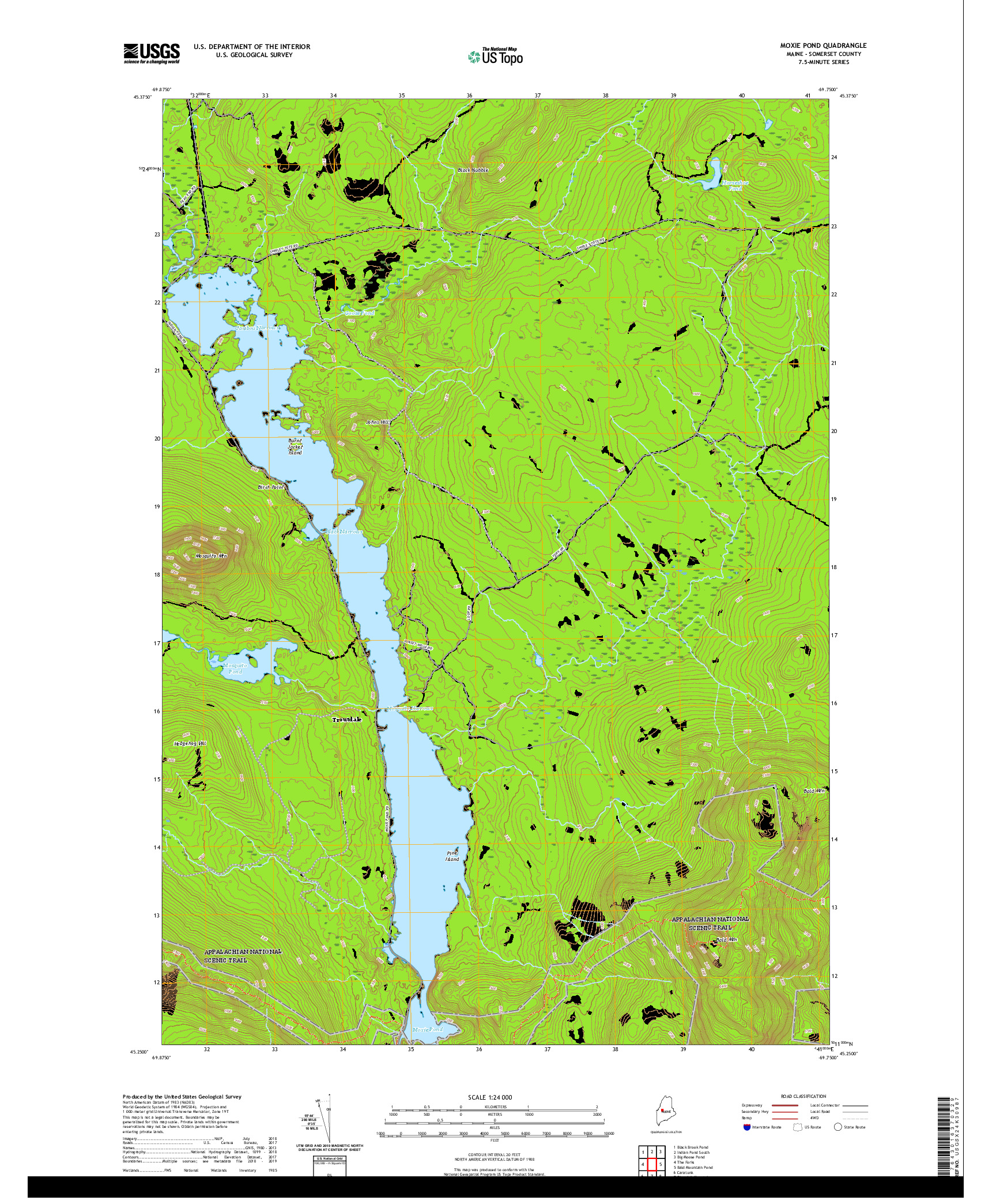 USGS US TOPO 7.5-MINUTE MAP FOR MOXIE POND, ME 2021