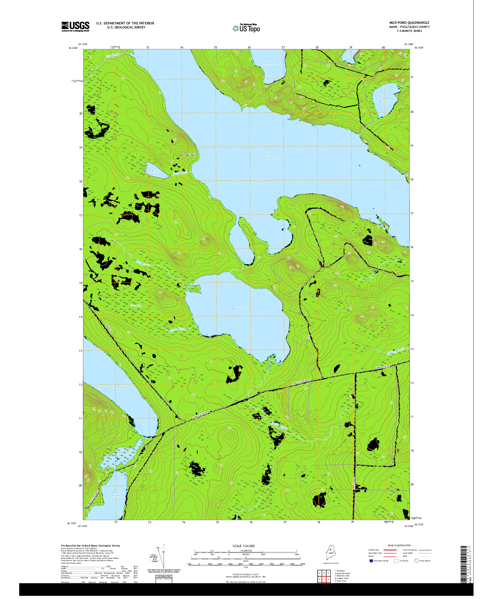 USGS US TOPO 7.5-MINUTE MAP FOR MUD POND, ME 2021