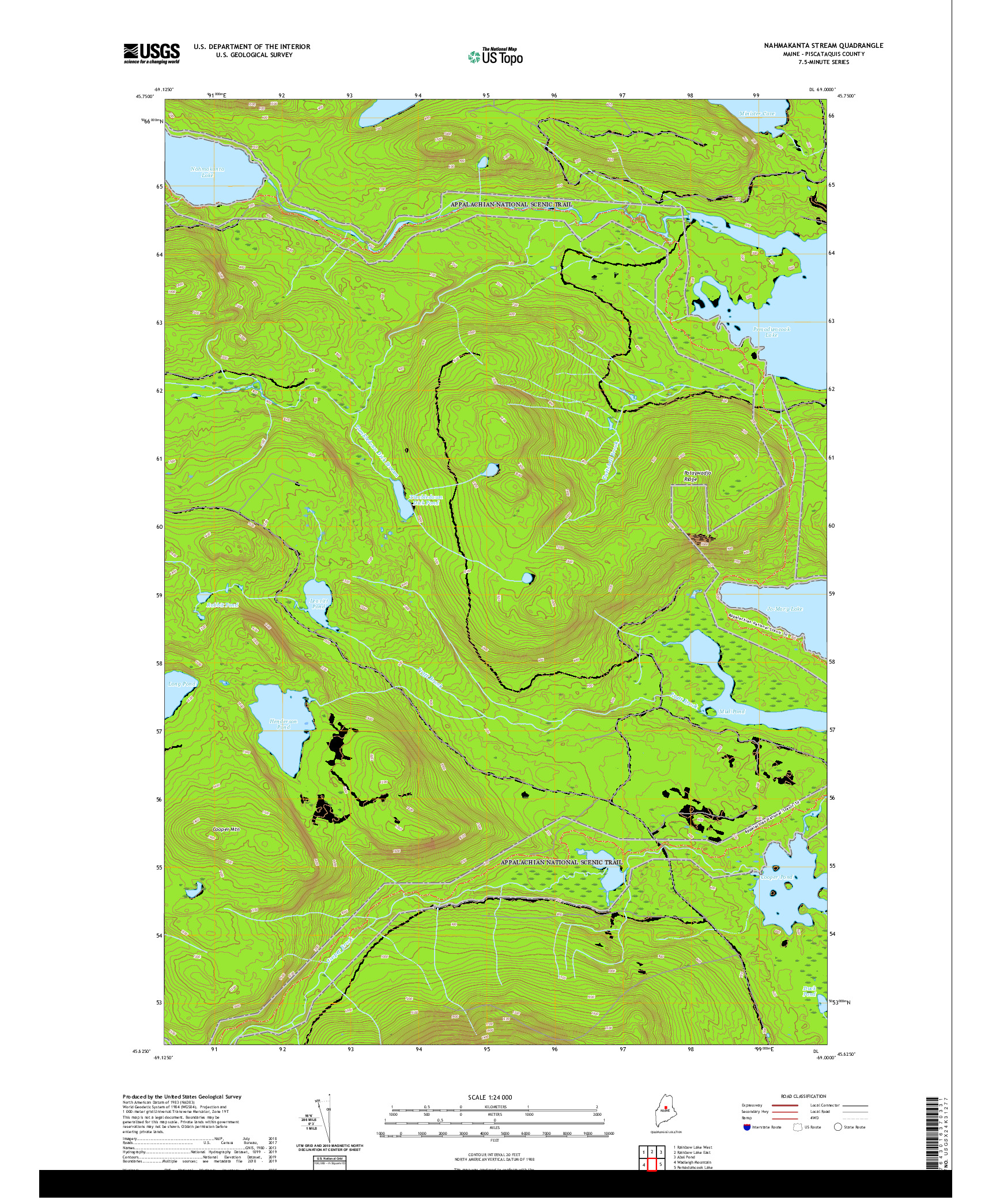 USGS US TOPO 7.5-MINUTE MAP FOR NAHMAKANTA STREAM, ME 2021